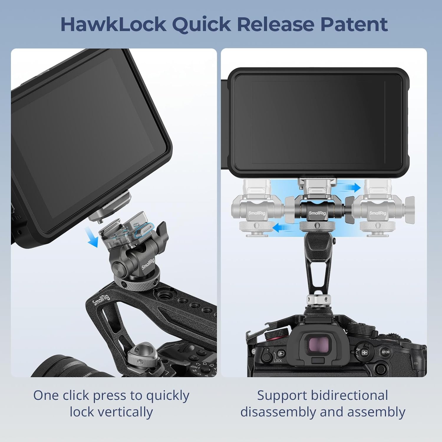 Support de moniteur à dégagement rapide HawkLock H21 de SmallRig avec porte-accessoires, support pivotant et inclinable pour moniteur avec 1/4" - 20