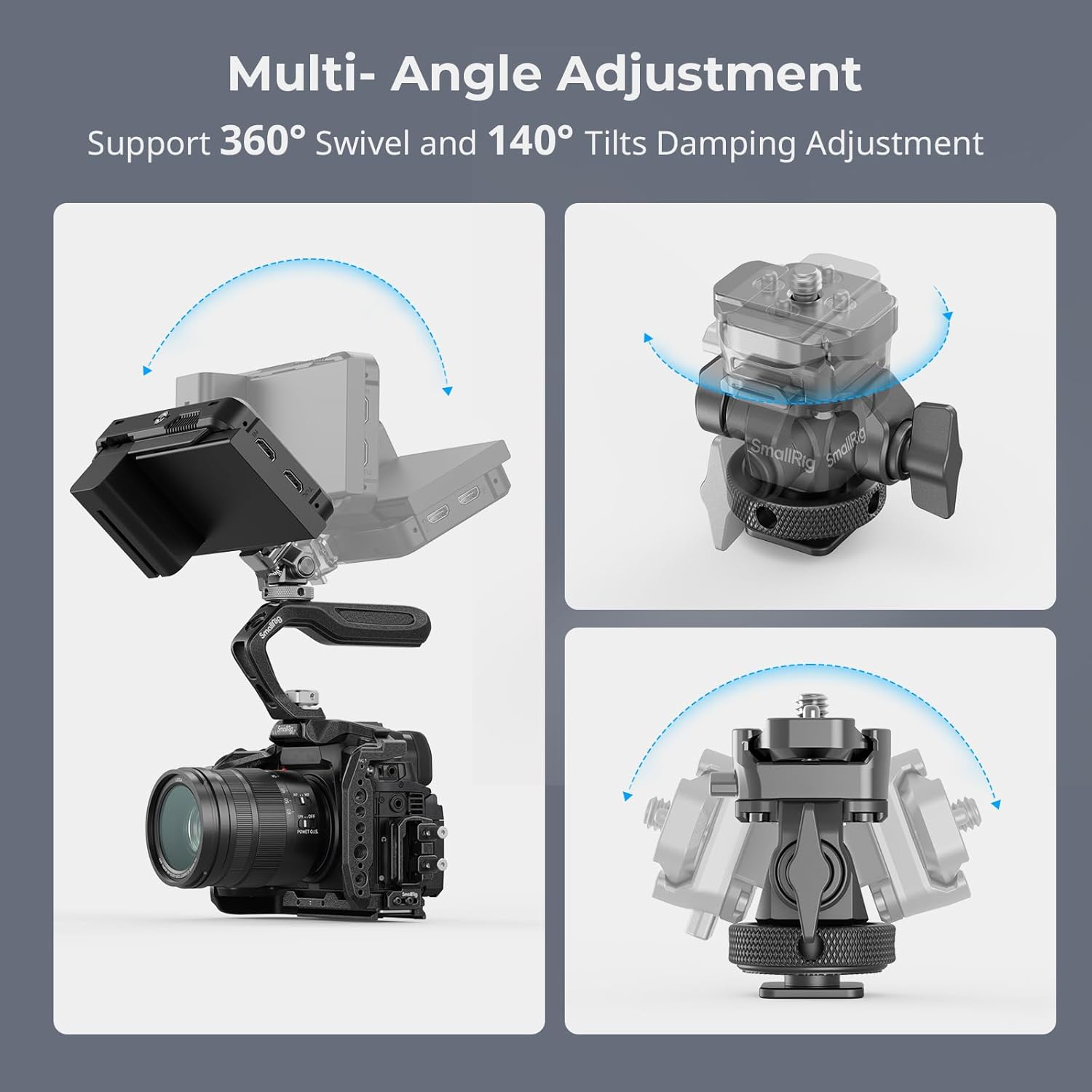 Support de moniteur à dégagement rapide HawkLock H21 de SmallRig avec porte-accessoires, support pivotant et inclinable pour moniteur avec 1/4" - 20