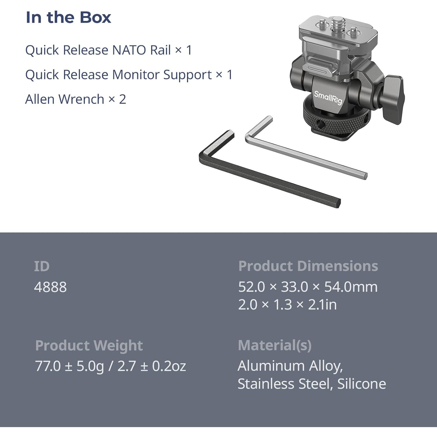 Support de moniteur à dégagement rapide HawkLock H21 de SmallRig avec porte-accessoires, support pivotant et inclinable pour moniteur avec 1/4" - 20