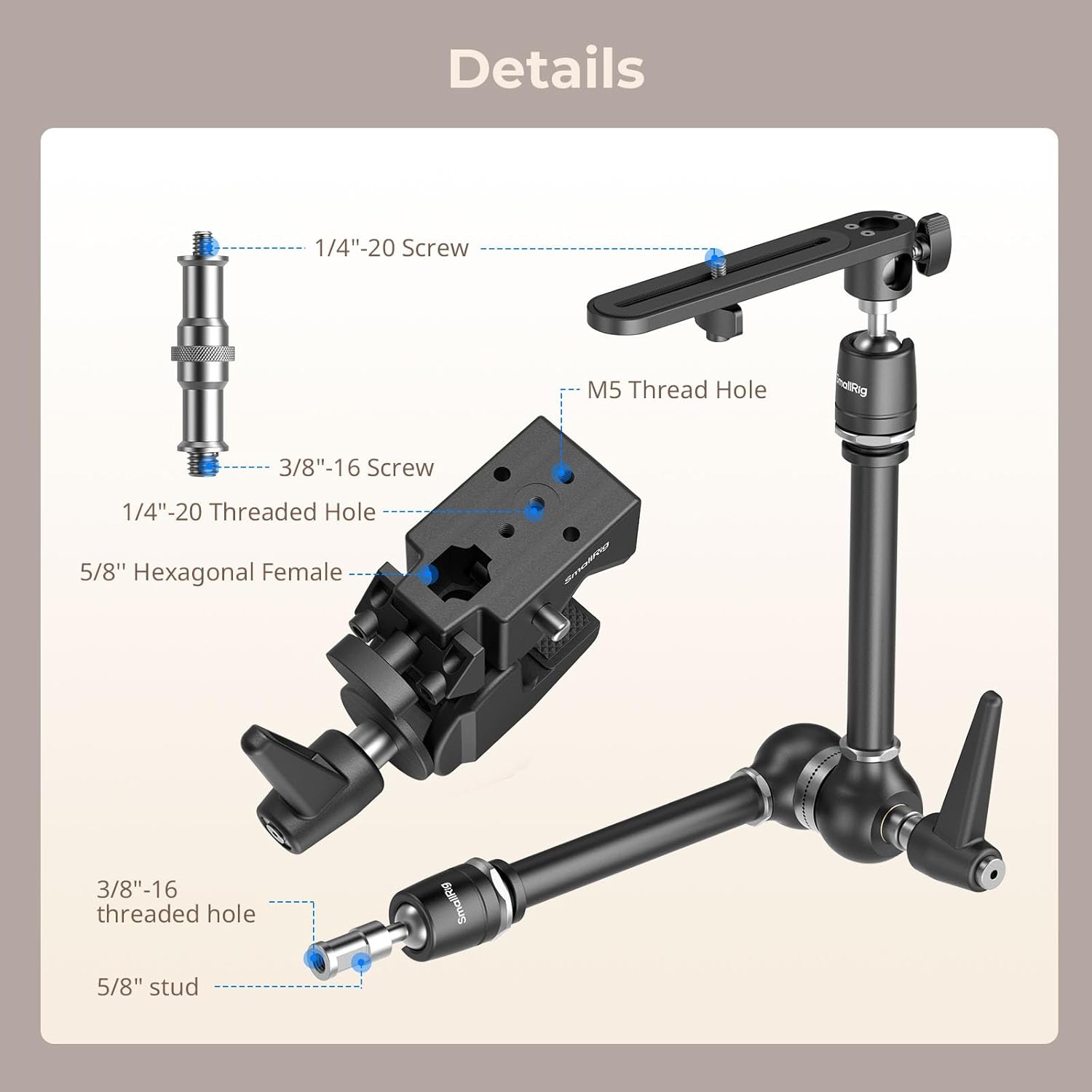 SmallRig Friction Magic Arm Camera Mount with Super Clamp and Camera Platform, Studio Space Saver, Heavy Duty Mount/Bracket for Lights, Cameras - 4862