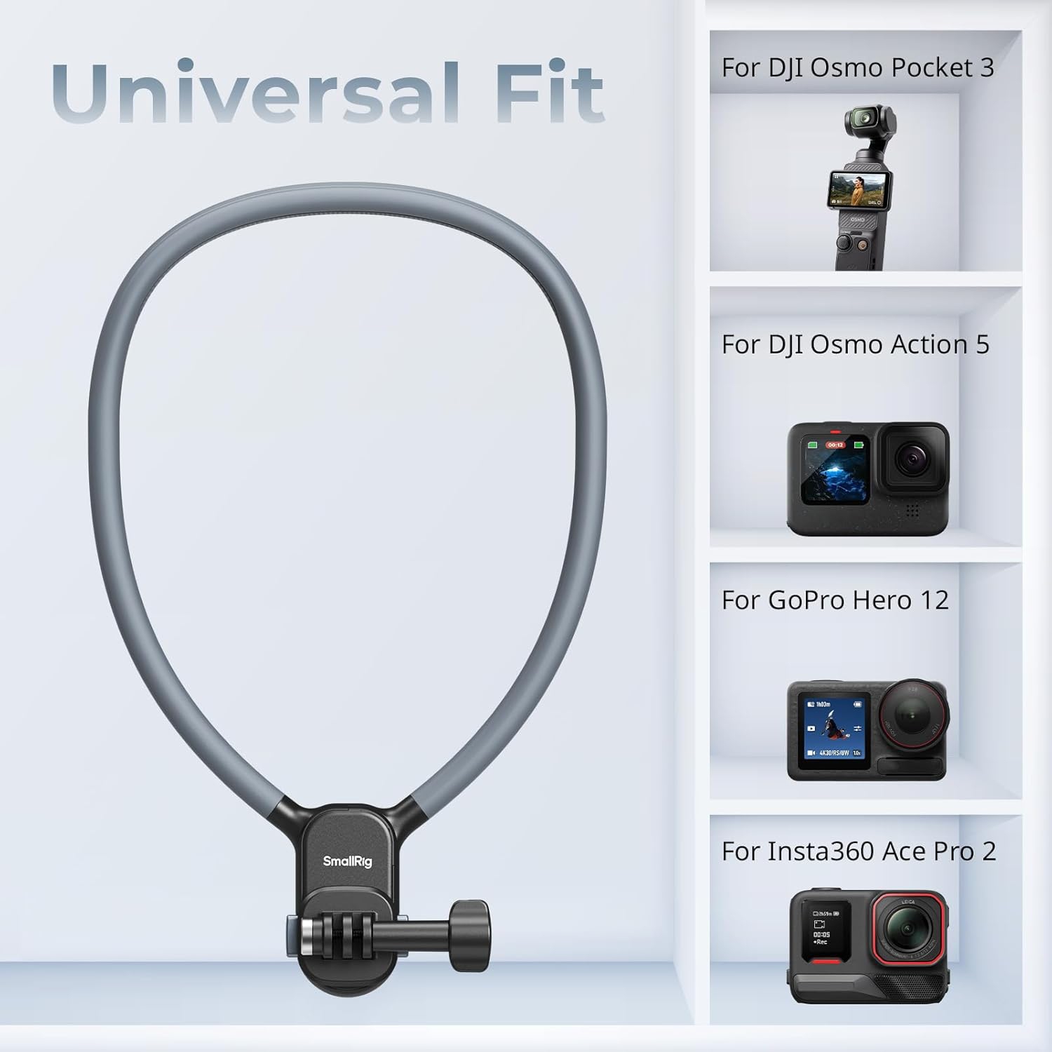 SmallRig Magnetic Neck Mount for Action Camera, Quick Release One-Click Button & Ergonomic Design, for GoPro Hero 12/11/10/9, for DJI Action 4/5, for