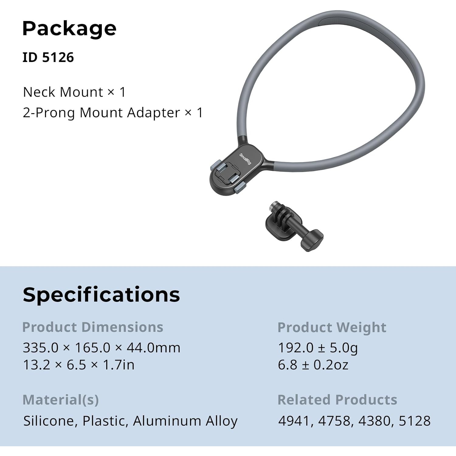 SmallRig Magnetic Neck Mount for Action Camera, Quick Release One-Click Button & Ergonomic Design, for GoPro Hero 12/11/10/9, for DJI Action 4/5, for