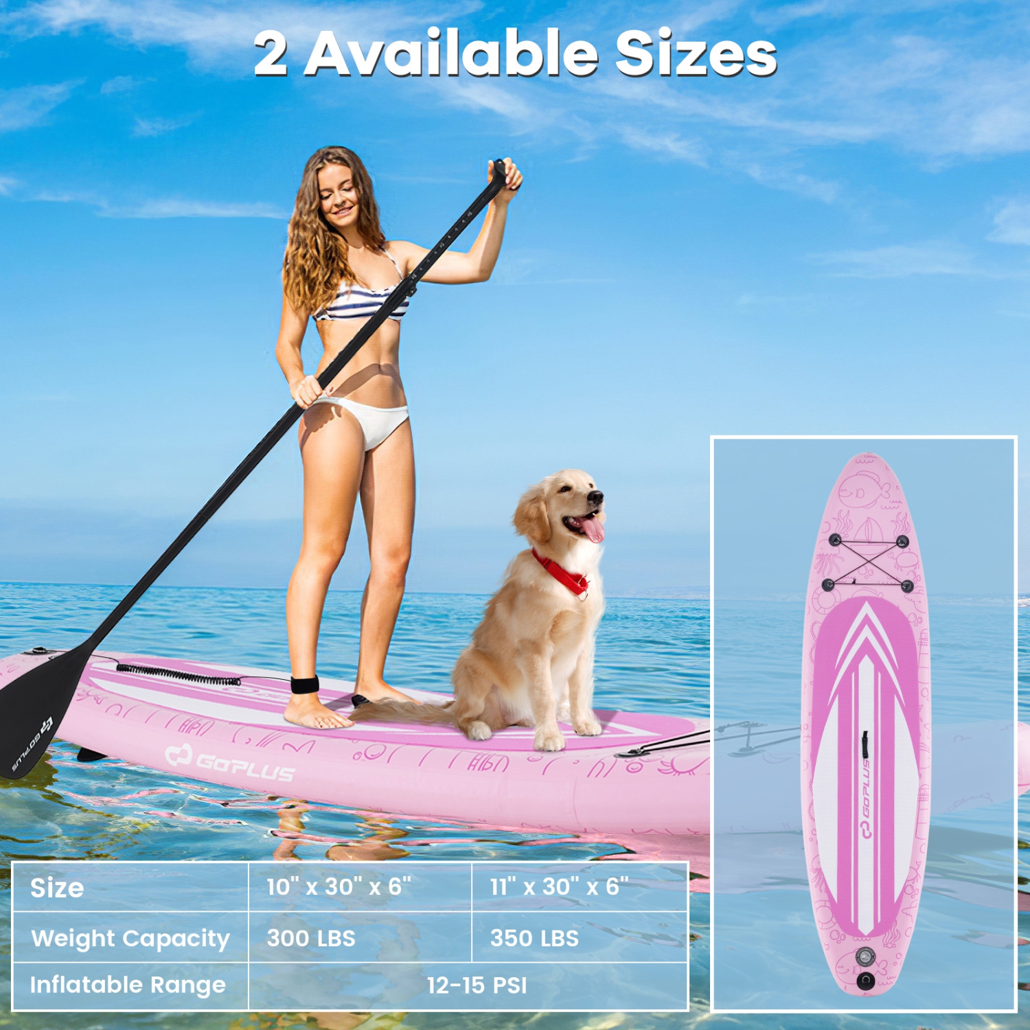 Goplus Large Inflatable SUP Board, Portable Paddle Board with 5D rings Stand Up Paddle Board for Youth & Adult