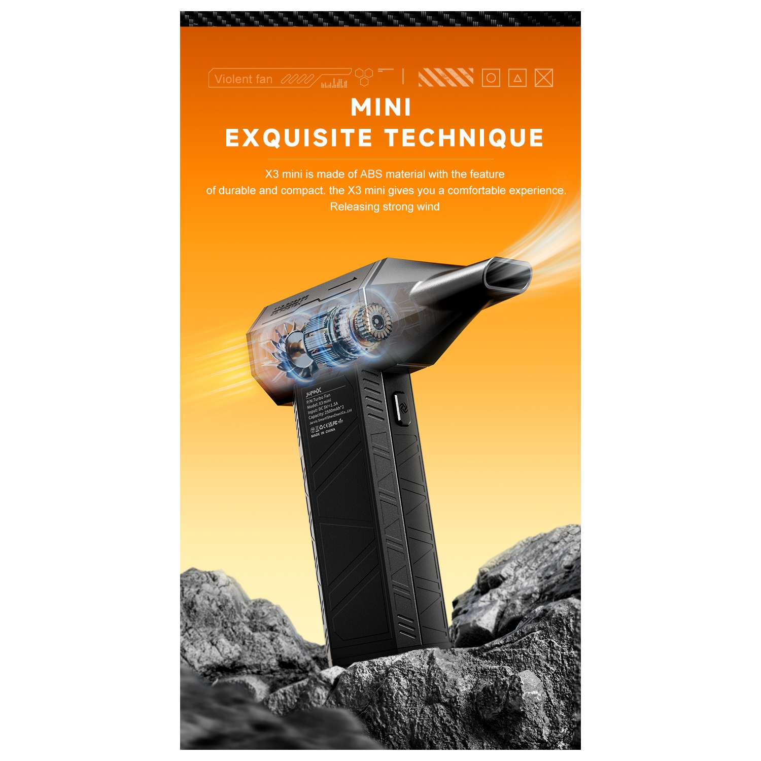 Ventilateur industriel turbo X3 avec moteur sans balais 110&nbsp;000&nbsp;tr/min, pression de vent élevée de 150&nbsp;g, élimination de la poussière