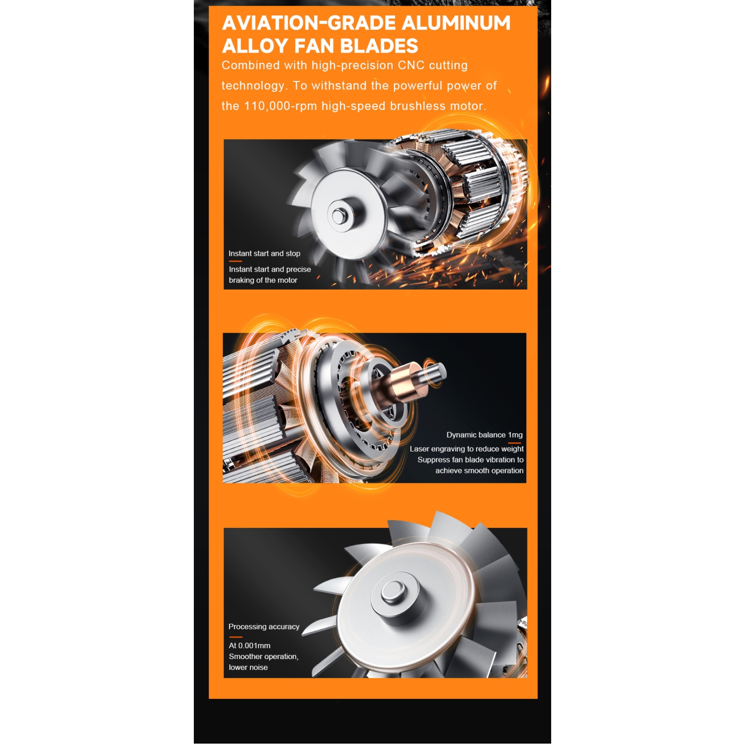 Ventilateur industriel turbo X3 avec moteur sans balais 110&nbsp;000&nbsp;tr/min, pression de vent élevée de 150&nbsp;g, élimination de la poussière