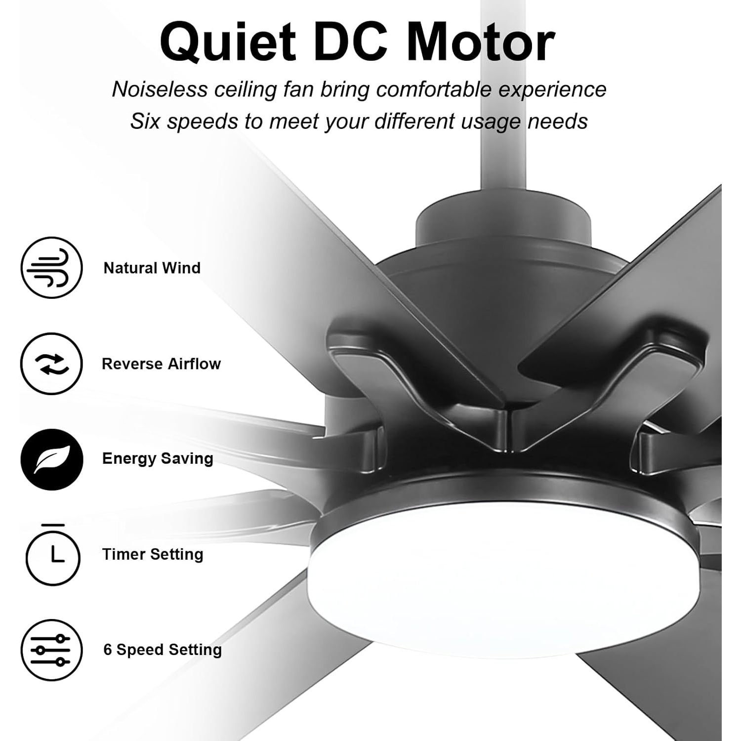 Très grand ventilateur de plafond intelligent de 66&nbsp;po et APPLICATION D'éclairage Télécommande à 8 pales Ventilateur de plafond moderne à 8 bras