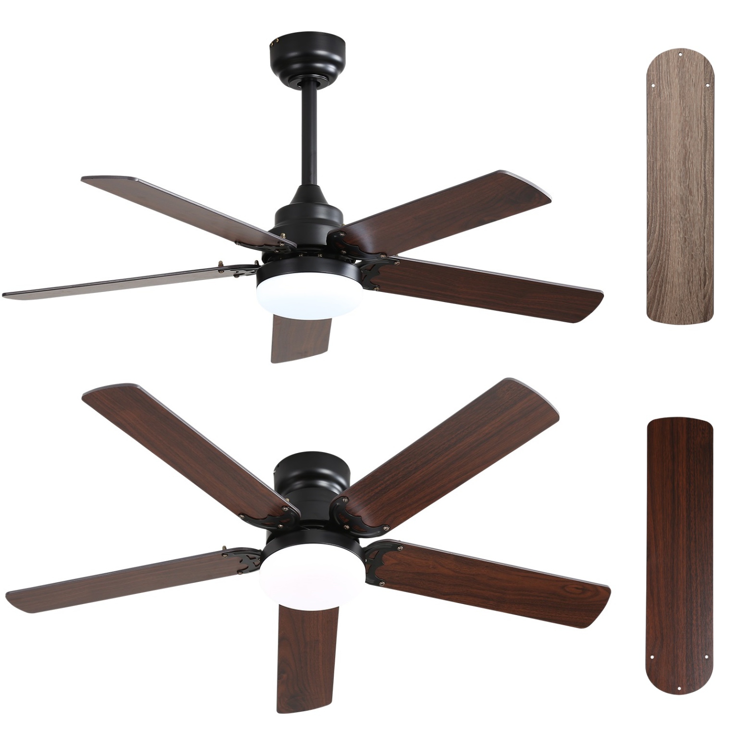 42 Inch Modern Flush Mount Ceiling Fan with Light and Remote 6 Adjustable Wind Speed Downrod With Dual Finish Blades