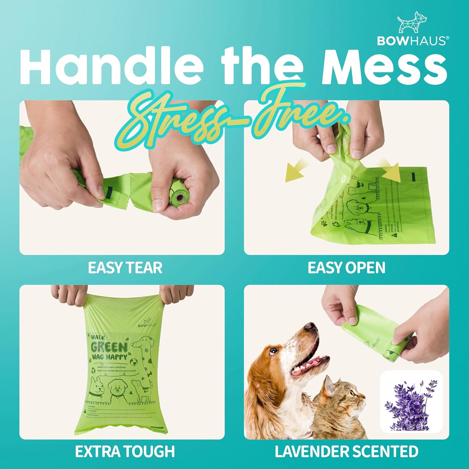 Sacs pour chiens extra épais de 9 x 13&nbsp;po de CAPHAUS avec distributeur, rouleaux de rechange faciles à ouvrir pour sacs pour animaux, 1005 unités