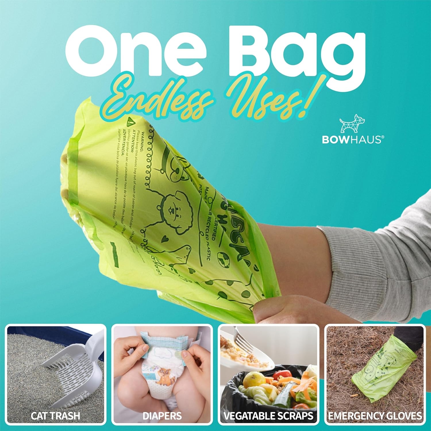 Sacs pour chiens extra épais de 9 x 13&nbsp;po de CAPHAUS avec distributeur, rouleaux de rechange faciles à ouvrir pour sacs pour animaux, 600 unités