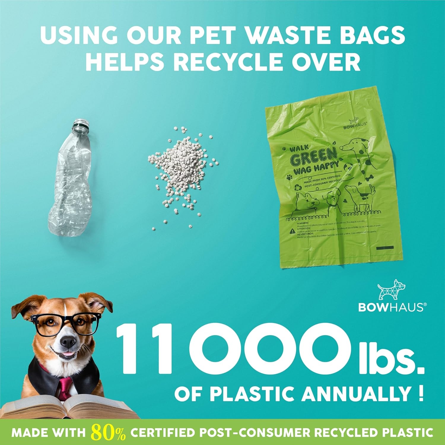 Sacs pour chiens extra épais de 9 x 13&nbsp;po de CAPHAUS avec distributeur, rouleaux de rechange faciles à ouvrir pour sacs pour animaux, 600 unités