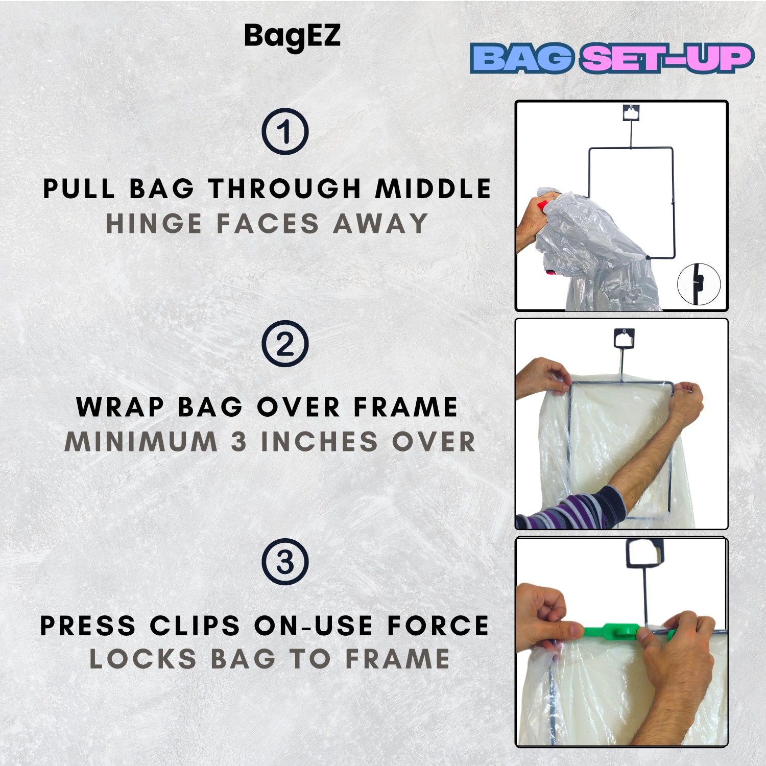 BagEZ Small Hanging Steel Trash Bag Holder, 10 x 13 Inch, Fits 10–33 Gallon Bags, Portable Frame for Indoor & Outdoor Waste and Storage