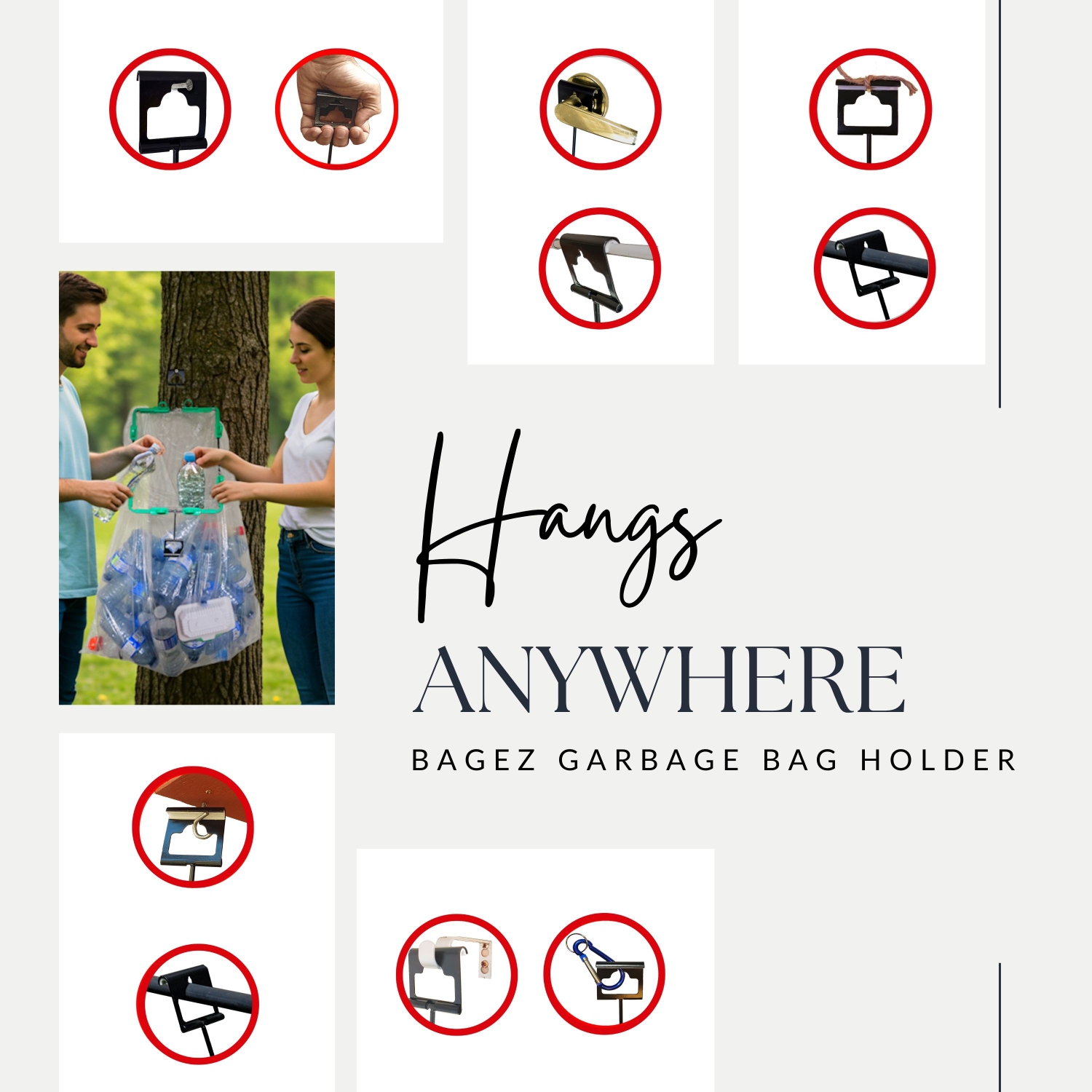 BagEZ Small Hanging Steel Trash Bag Holder, 10 x 13 Inch, Fits 10–33 Gallon Bags, Portable Frame for Indoor & Outdoor Waste and Storage