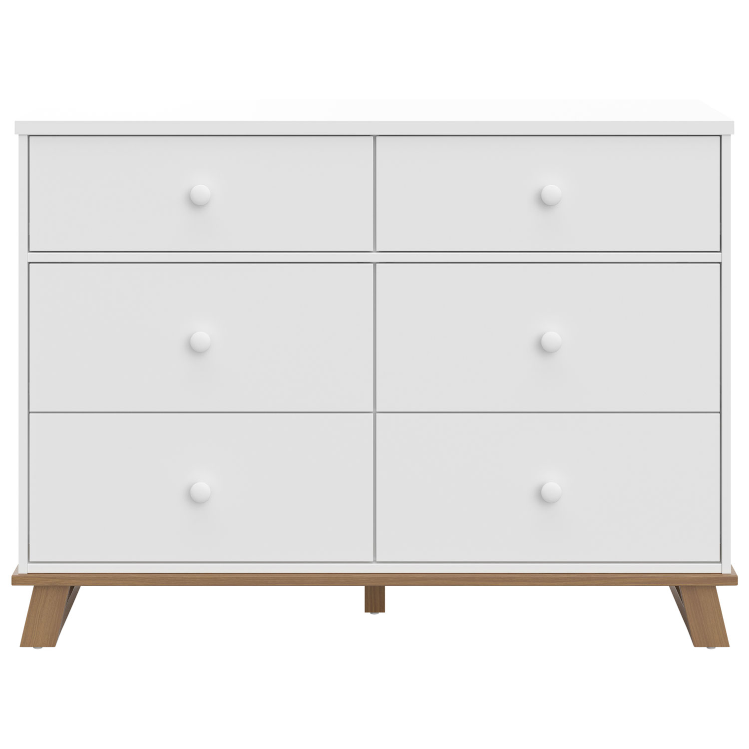 Commode moderne à 6 tiroirs pour enfants de Storkcraft - Blanc avec bois flotté rétro