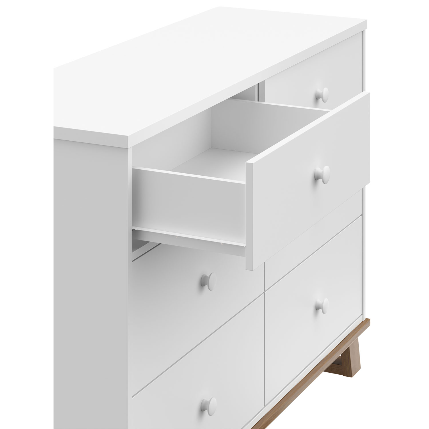 Commode moderne à 6 tiroirs pour enfants de Storkcraft - Blanc avec bois flotté rétro