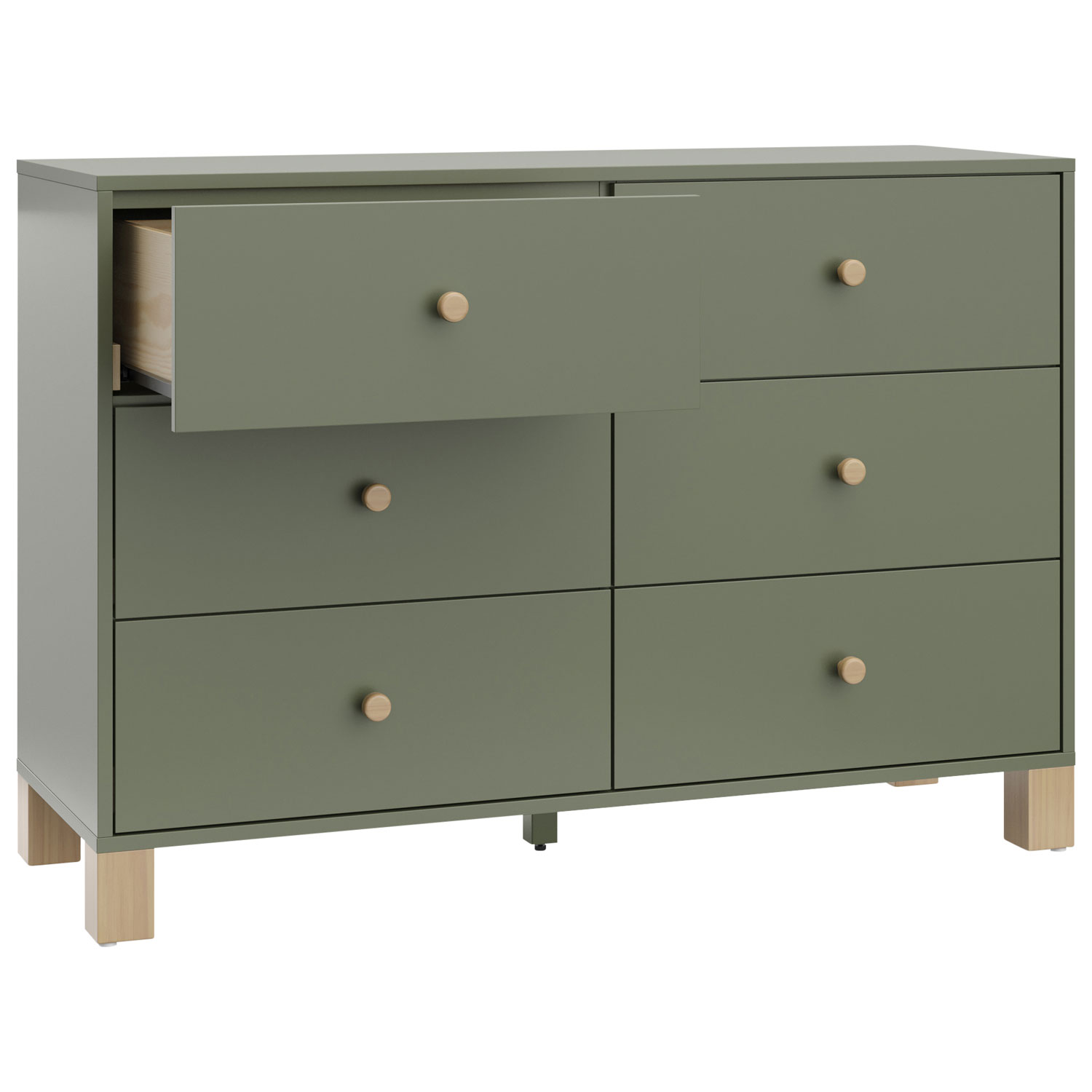 Commode à 6 tiroirs pour enfants California de Storkcraft - Olive avec bois flotté