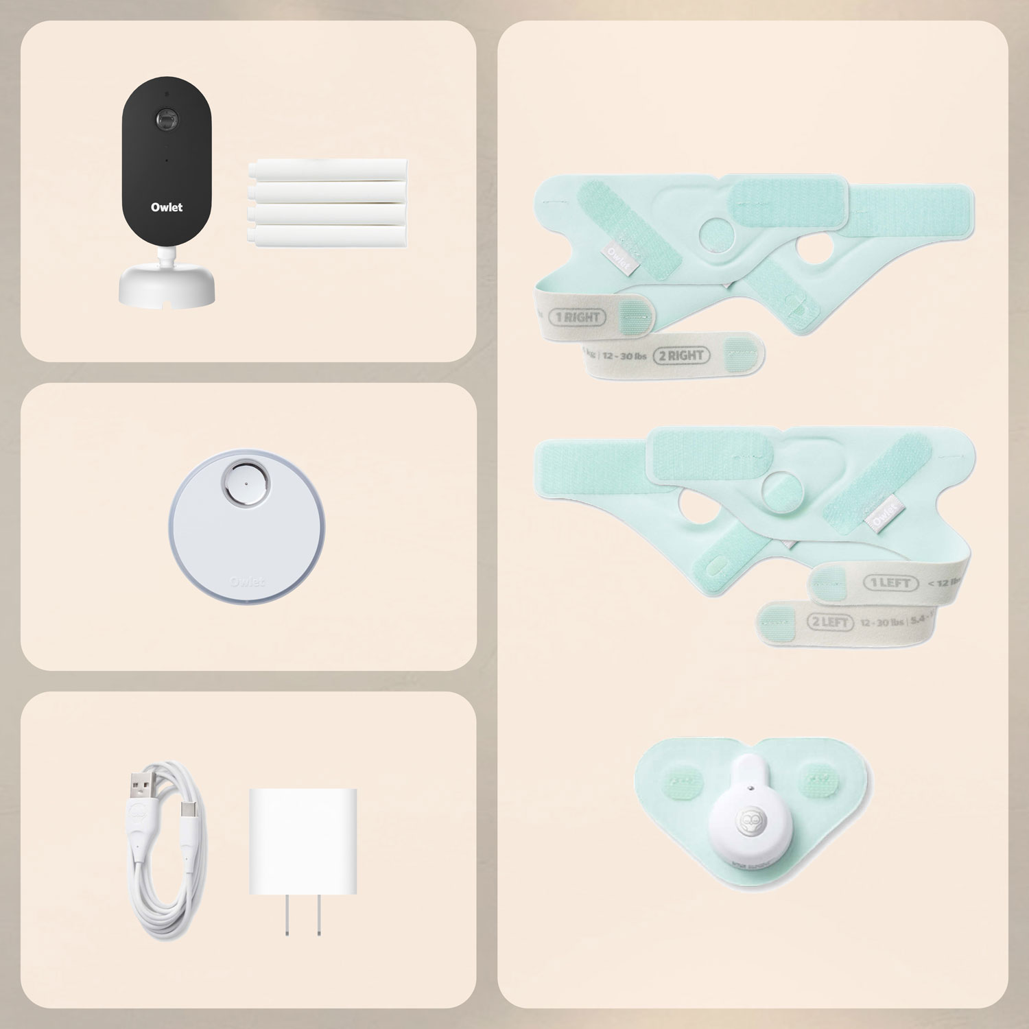 Ensemble Dream Duo d'Owlet avec interphone de surveillance Dream Sock et caméra HD 2K Dream Sight - Menthe