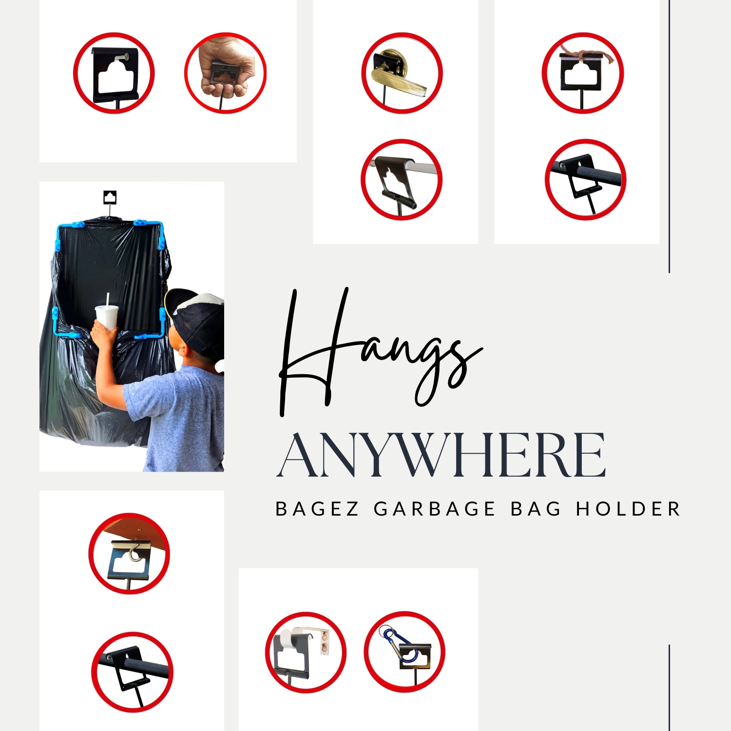 BagEZ Large Hanging Steel Garbage Bag Holder, 16 x 17 Inch, Fits 20–96 Gallon Bags, Portable Frame for Waste, Yard Work, and Storage