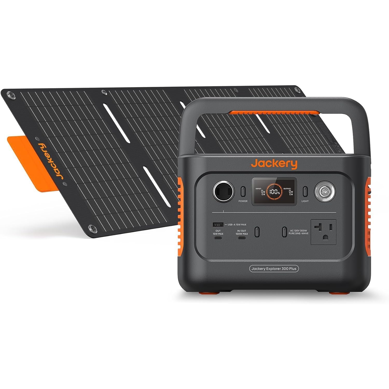 Jackery Solar Generator 300 Plus Portable Power Station with 40W Book-sized Solar Panel, 288Wh Backup LiFePO4 Battery, 300W AC Outlet, Only 5KG for