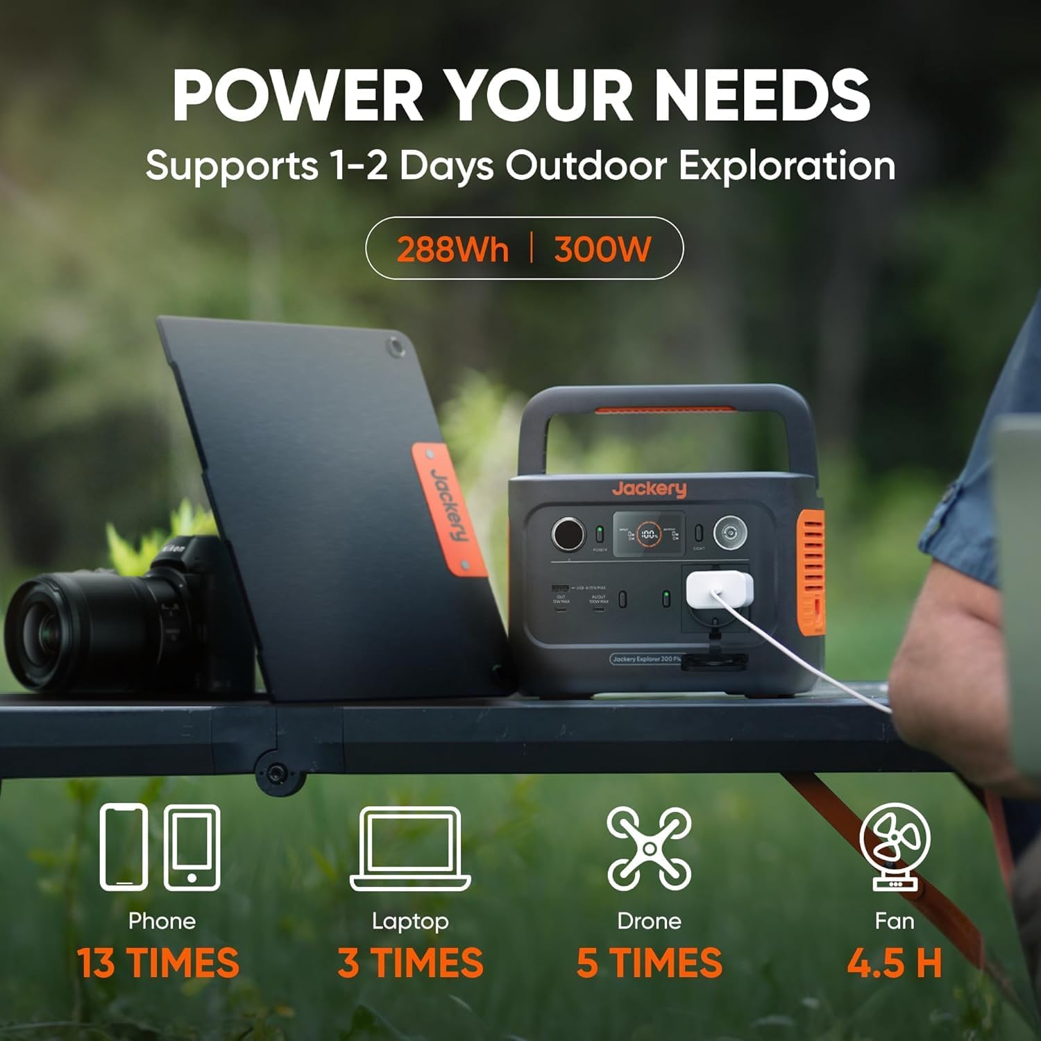 Jackery Solar Generator 300 Plus Portable Power Station with 40W Book-sized Solar Panel, 288Wh Backup LiFePO4 Battery, 300W AC Outlet, Only 5KG for