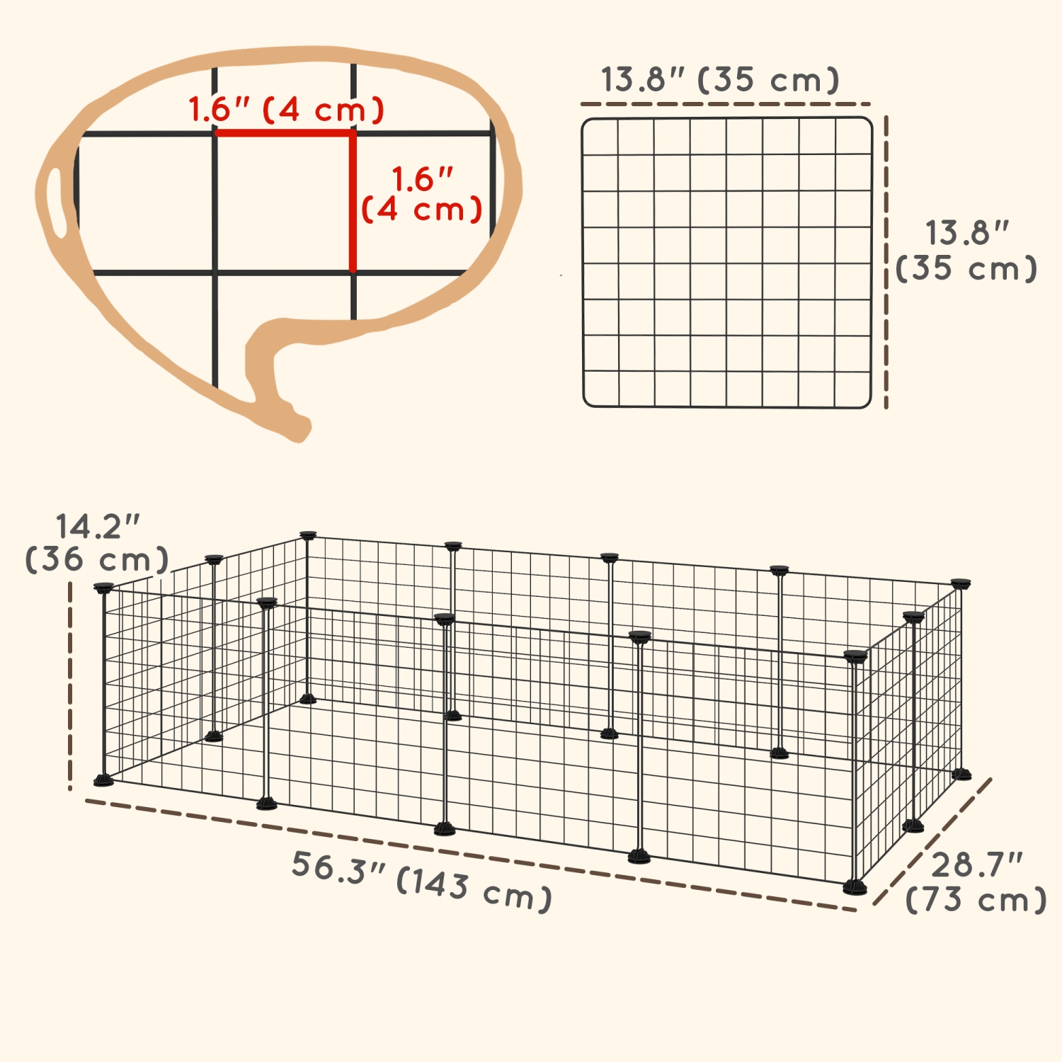 PawHut Pet Playpen, DIY Guinea Pig Cage, Rabbit Pen Enclosure, Small Animal Pen Fence with Door for Hedgehog, Bunny, Chinchilla, Ferret, Kitty, 12