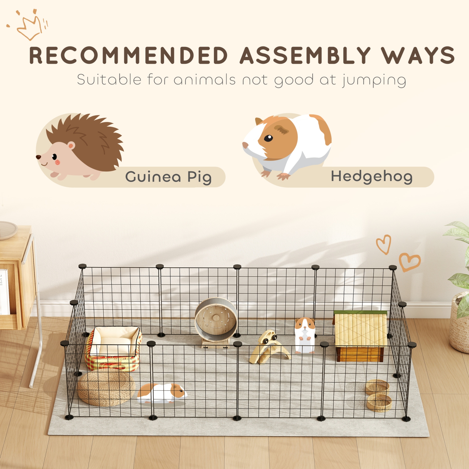 PawHut Pet Playpen, DIY Guinea Pig Cage, Rabbit Pen Enclosure, Small Animal Pen Fence with Door for Hedgehog, Bunny, Chinchilla, Ferret, Kitty, 12