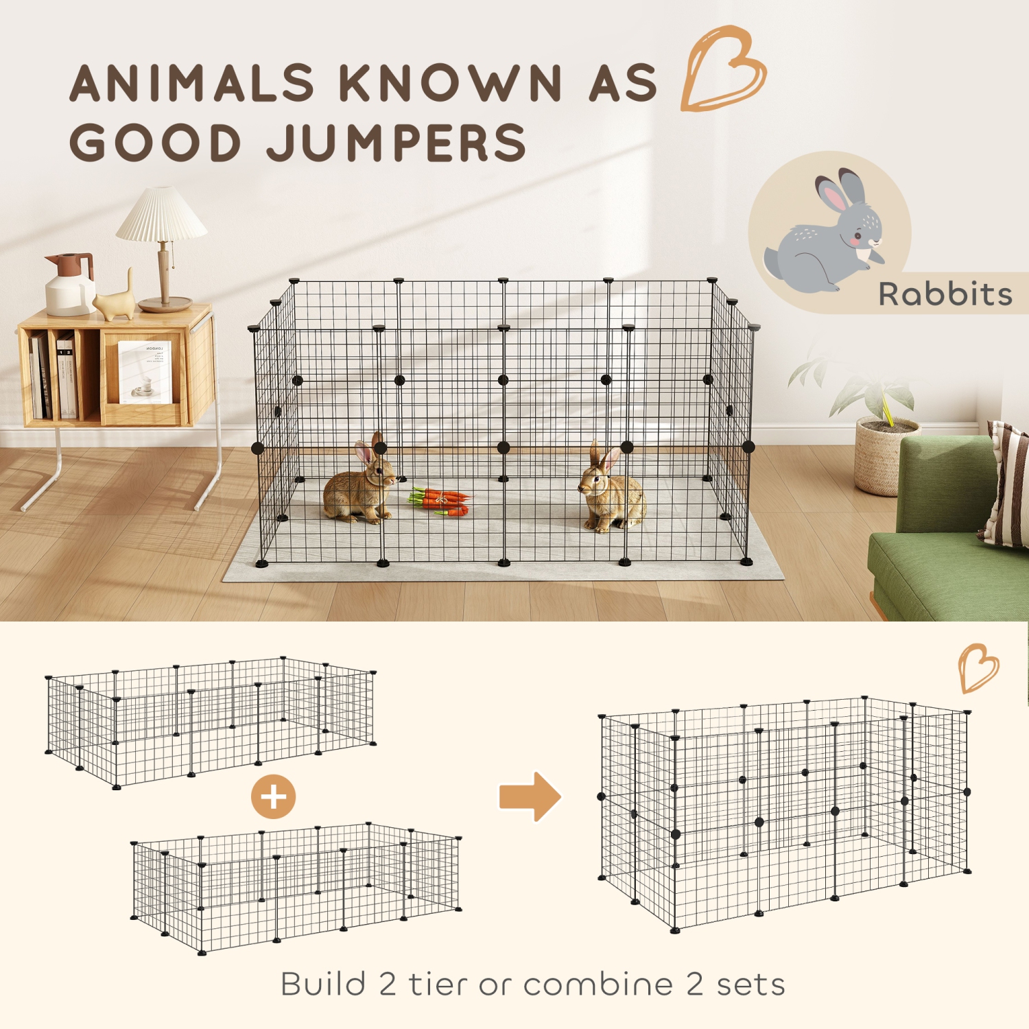 PawHut Pet Playpen, DIY Guinea Pig Cage, Rabbit Pen Enclosure, Small Animal Pen Fence with Door for Hedgehog, Bunny, Chinchilla, Ferret, Kitty, 12
