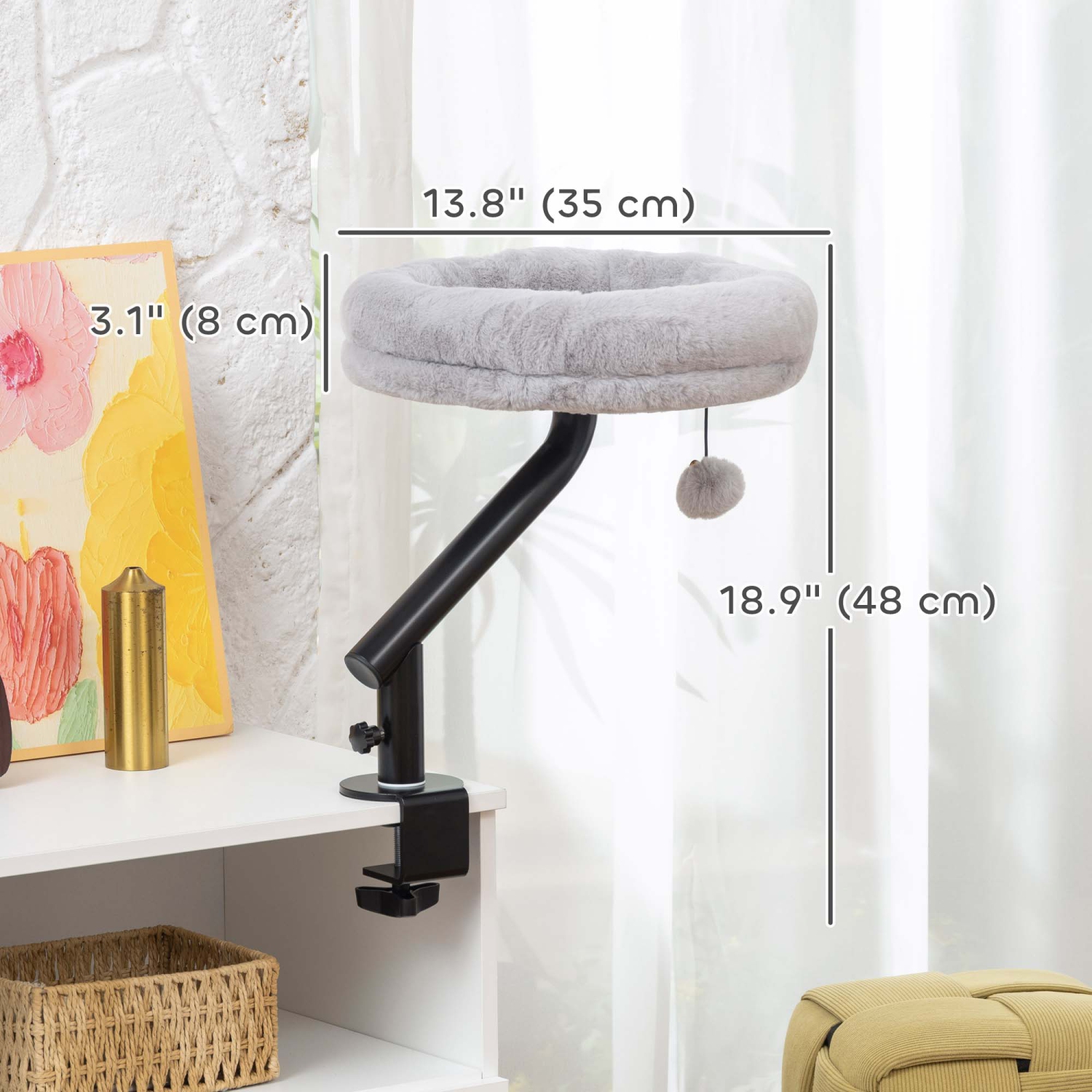 PawHut – Lit de bureau pour chat, lit de chat pivotant à 360° à hauteur réglable pour bureau à domicile, hamac pelucheux lavable en forme de chatons