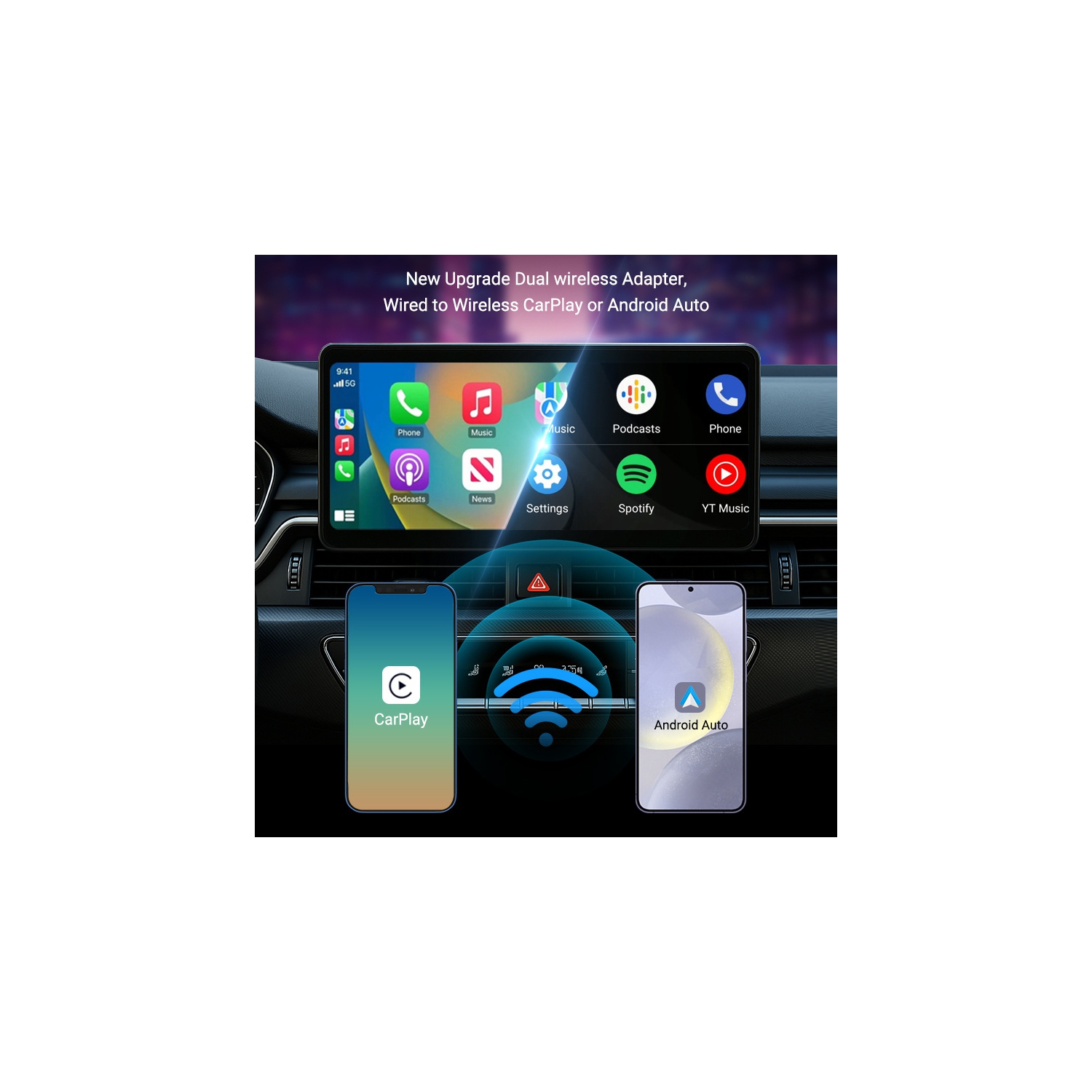 Wireless CarPlay Converter - Wired to wireless CarPlay box, automatic connection, support original car control, plug and play, 5.8GHz WiFi and