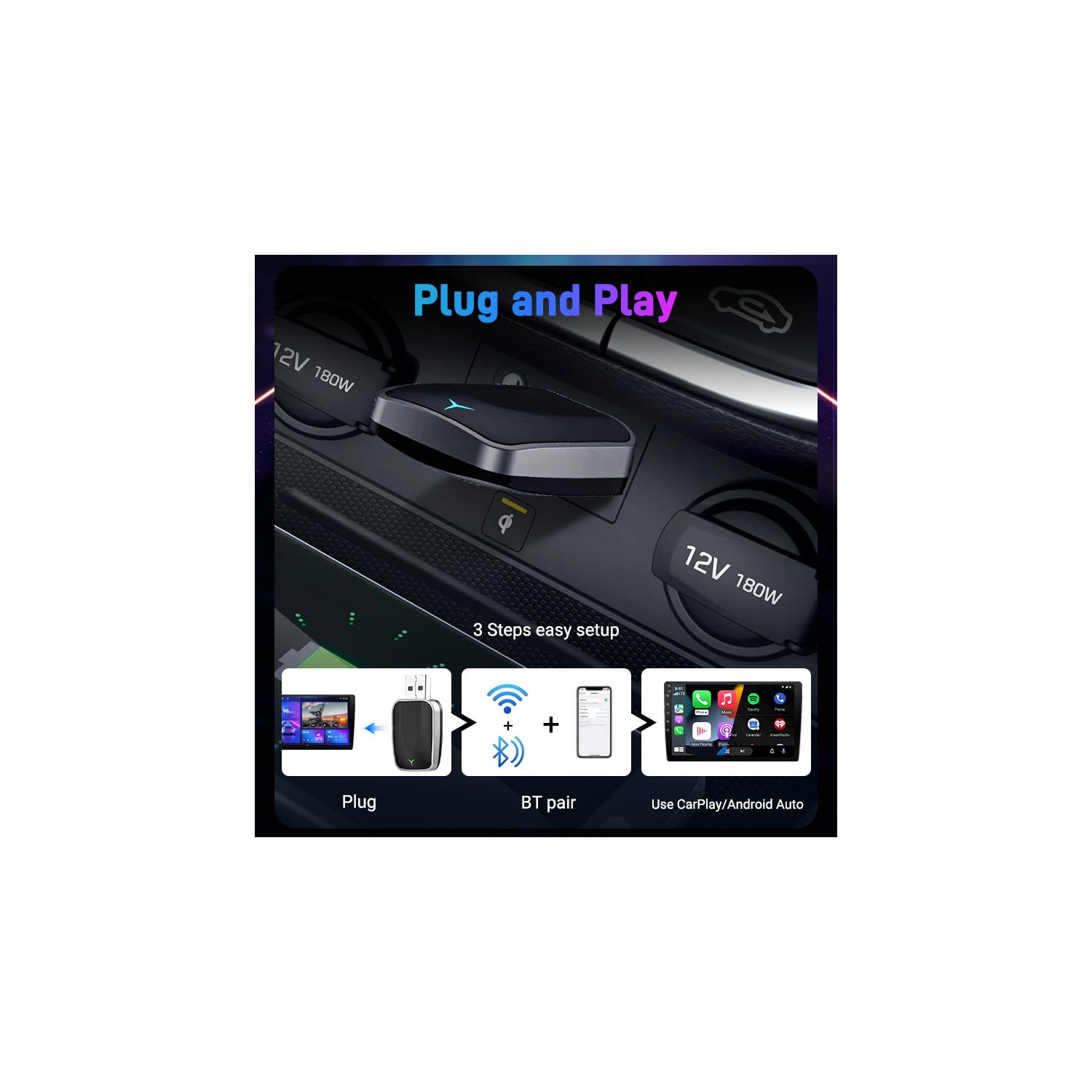 Wireless CarPlay Converter - Wired to wireless CarPlay box, automatic connection, support original car control, plug and play, 5.8GHz WiFi and