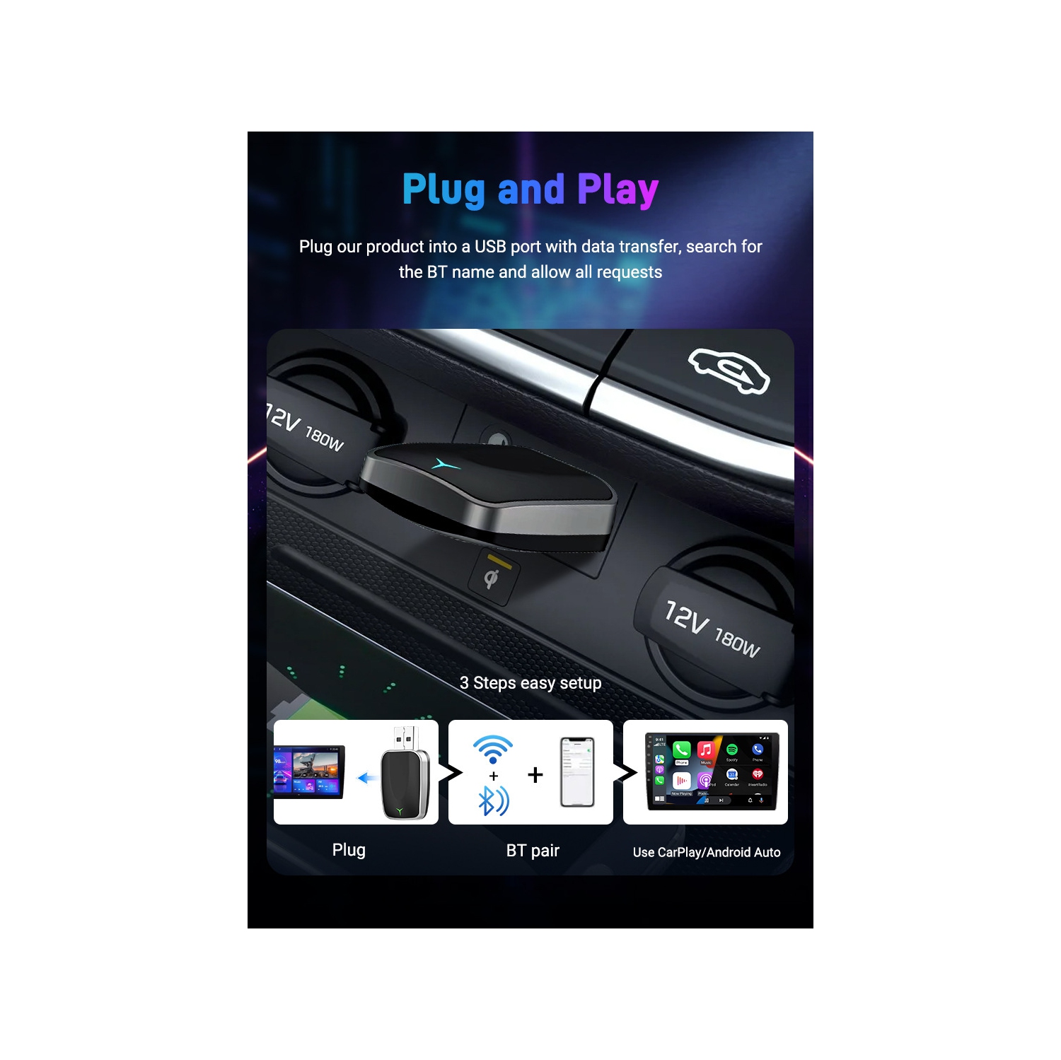 Wireless CarPlay Converter - Wired to wireless CarPlay box, automatic connection, support original car control, plug and play, 5.8GHz WiFi and