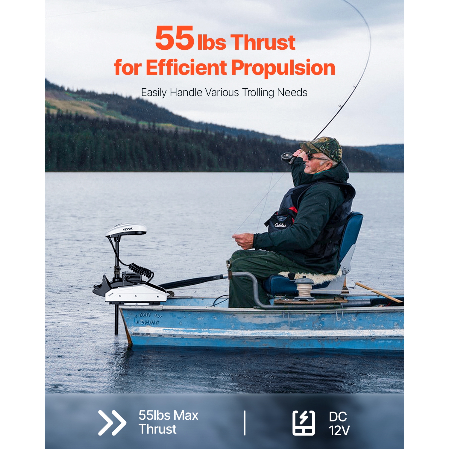 VEVOR 55lbs Thrust with GPS Electric Trolling Motor, 10-Speed Bow Mounted Saltwater Outboard Boat Motor with Remote Control & LCD Battery Indicator,