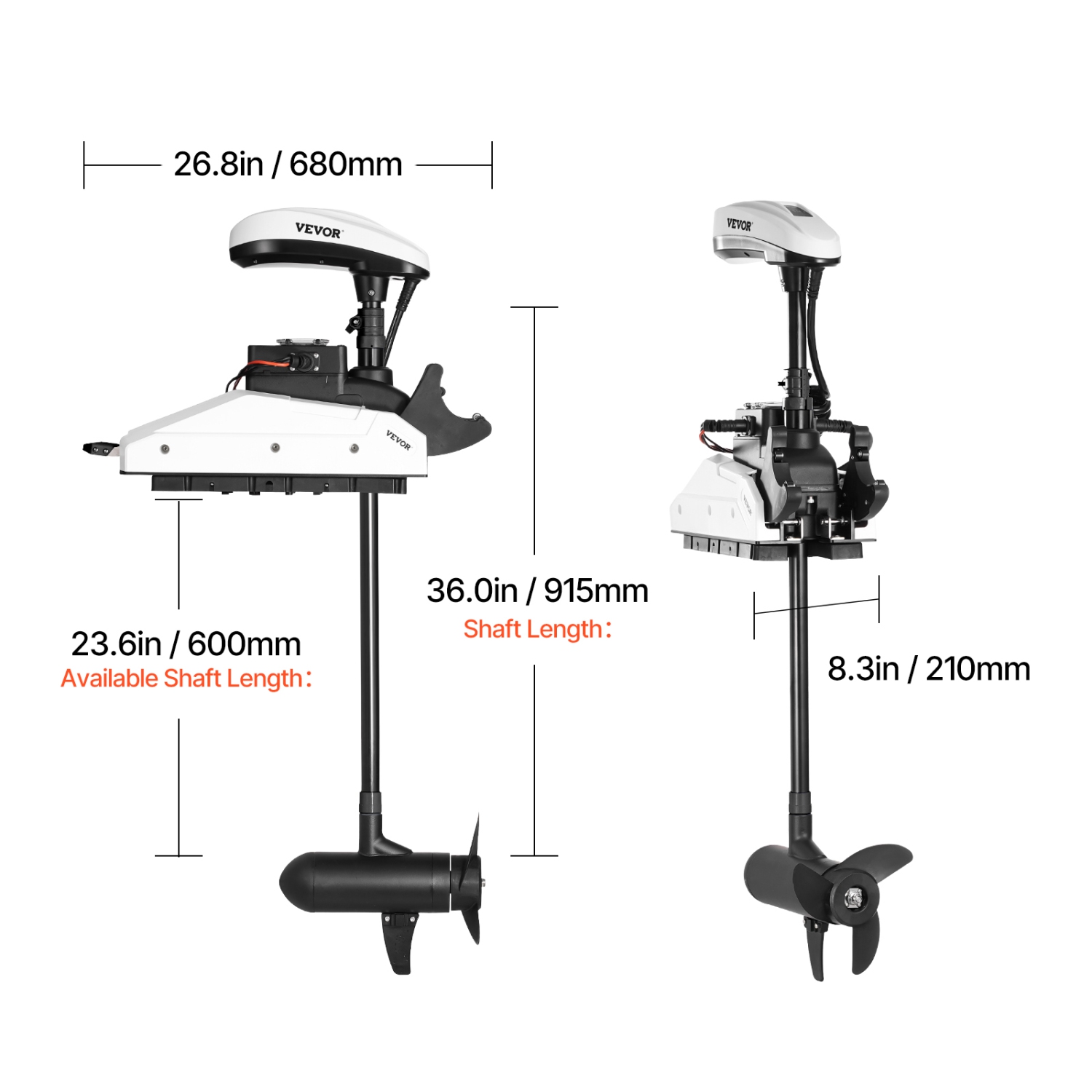 VEVOR 55lbs Thrust with GPS Electric Trolling Motor, 10-Speed Bow Mounted Saltwater Outboard Boat Motor with Remote Control & LCD Battery Indicator,