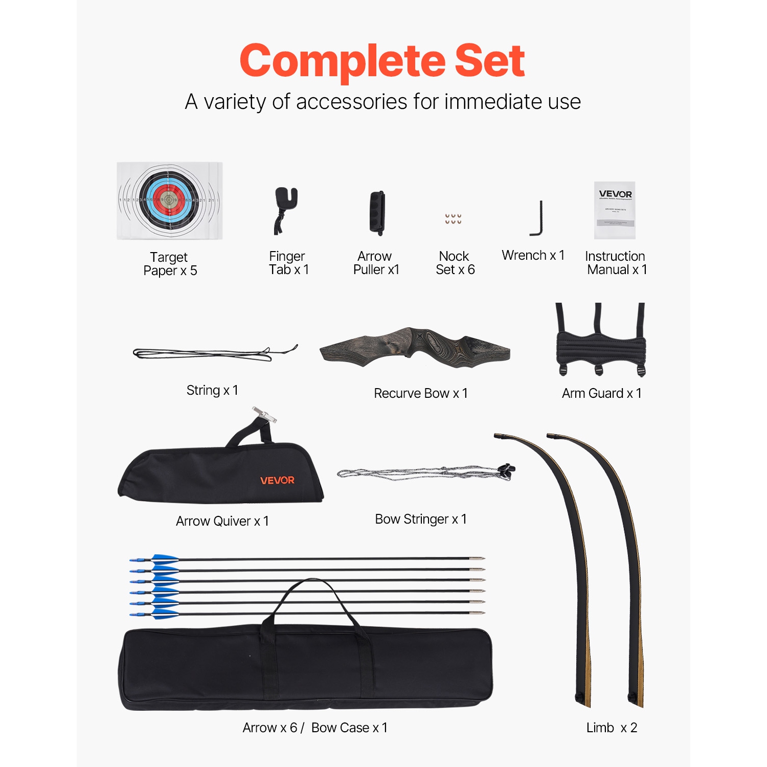 VEVOR 60 inch 45 lbs Recurve Bow and Arrows Kit, Wooden Takedown Bows, Right Handed Ergonomic Archery Recurve Bow Package, Longbow for Outdoor Target