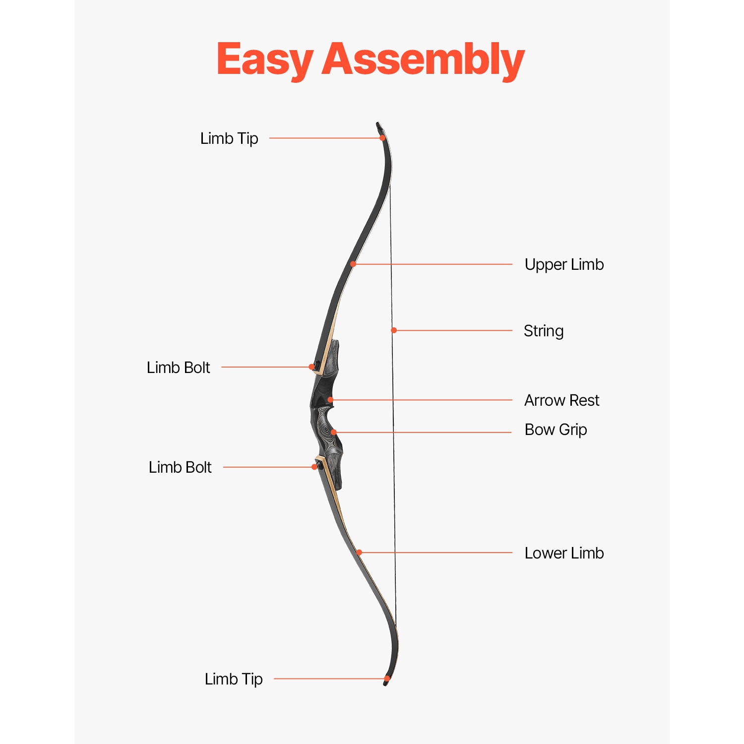 Ensemble arcs et flèches nautiques VEVOR 60&nbsp;po, boucles en bois, ensemble arc de tir à l'arc ergonomique droit, arc long pour cible extérieure,