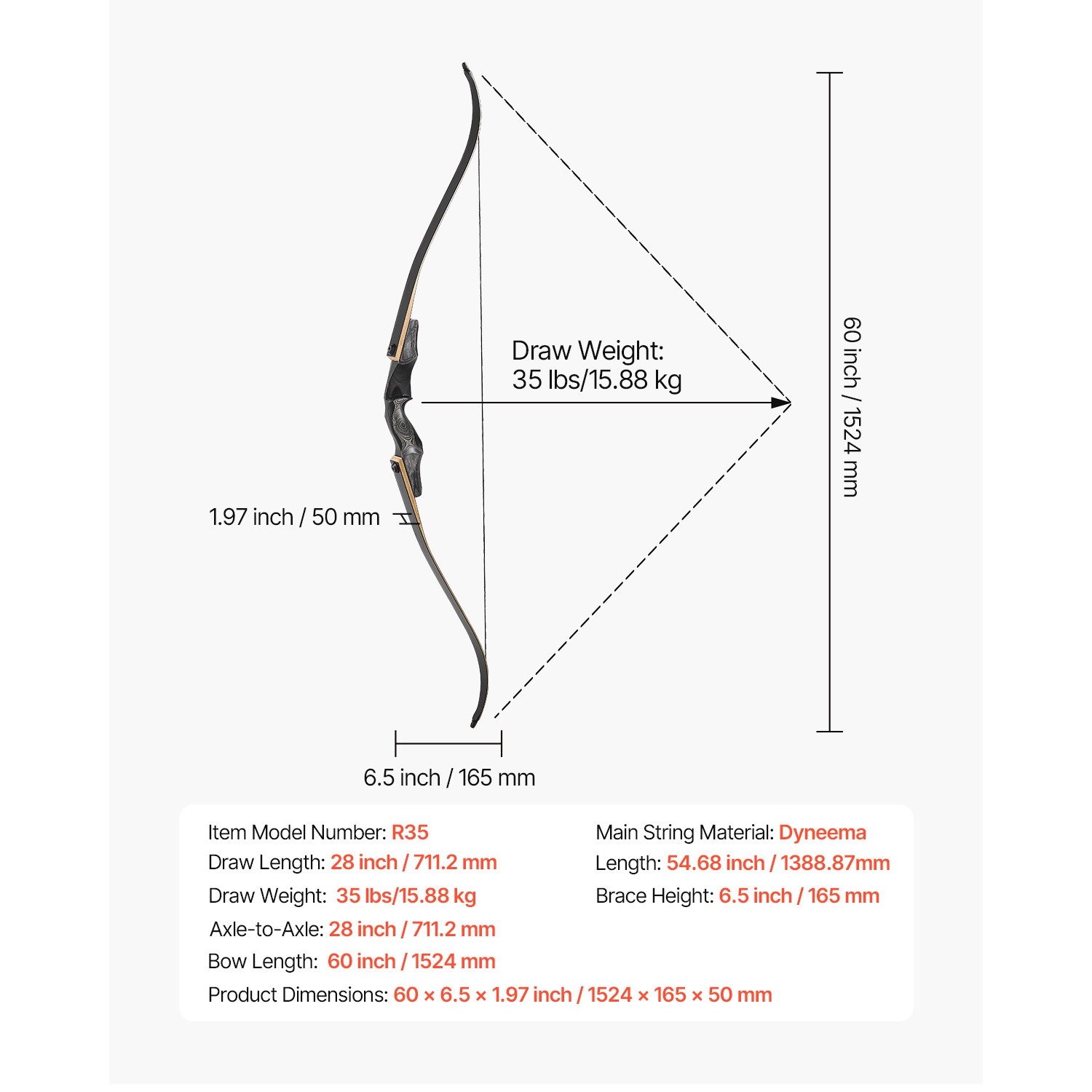 Ensemble arcs et flèches nautiques VEVOR 60&nbsp;po, boucles en bois, ensemble arc de tir à l'arc ergonomique droit, arc long pour cible extérieure,