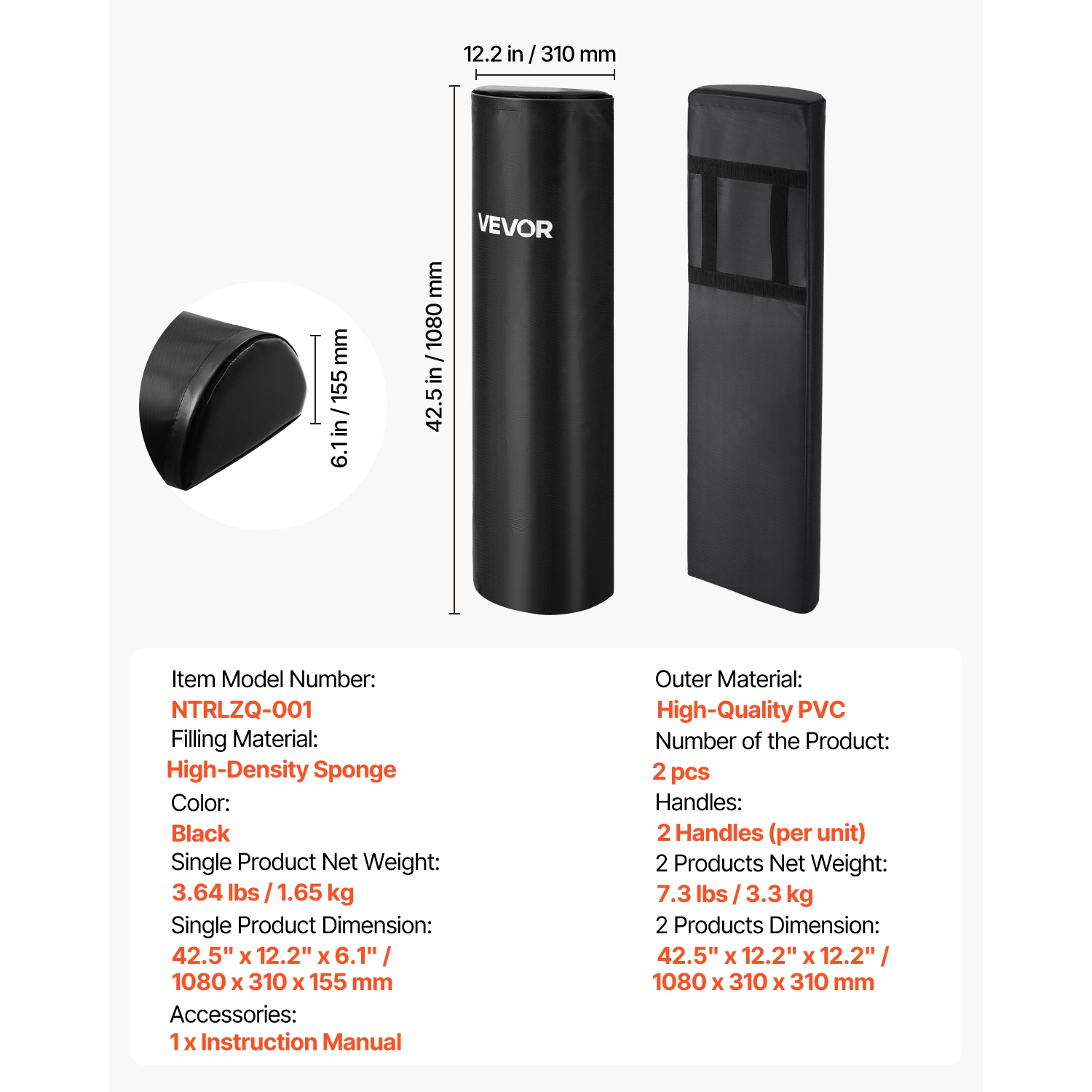 VEVOR 42,5 in PVC Football Tacling Dummy, Step Over Dummy, High-Density Sponge Blocking Pad Equipment, Heavy Duty Tackle Dummies avec poignées, pour