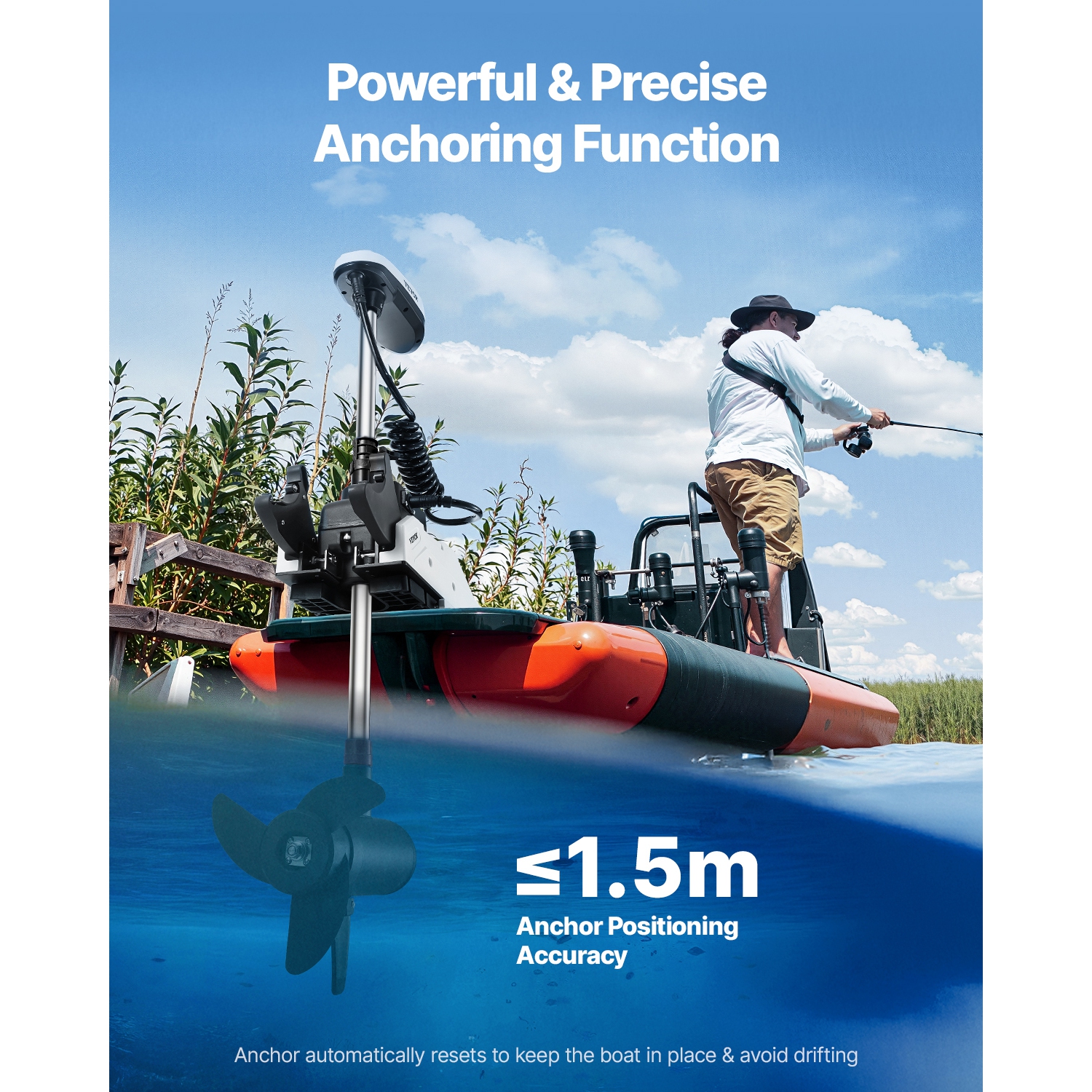 VEVOR 12V 55lbs Electric Trolling Motor, Thrust with GPS, 10-Speed Bow Mounted Saltwater Outboard Boat Motor with Remote Control & LCD Battery