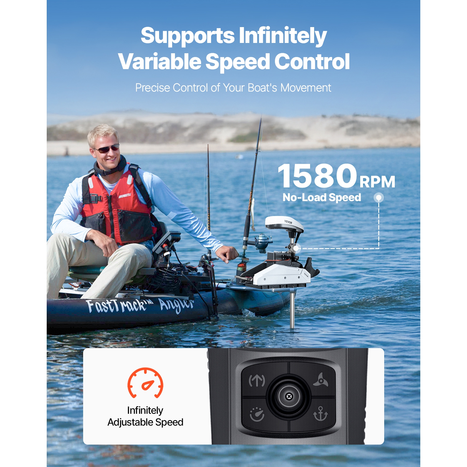 VEVOR 12V 55lbs Electric Trolling Motor, Thrust with GPS, 10-Speed Bow Mounted Saltwater Outboard Boat Motor with Remote Control & LCD Battery