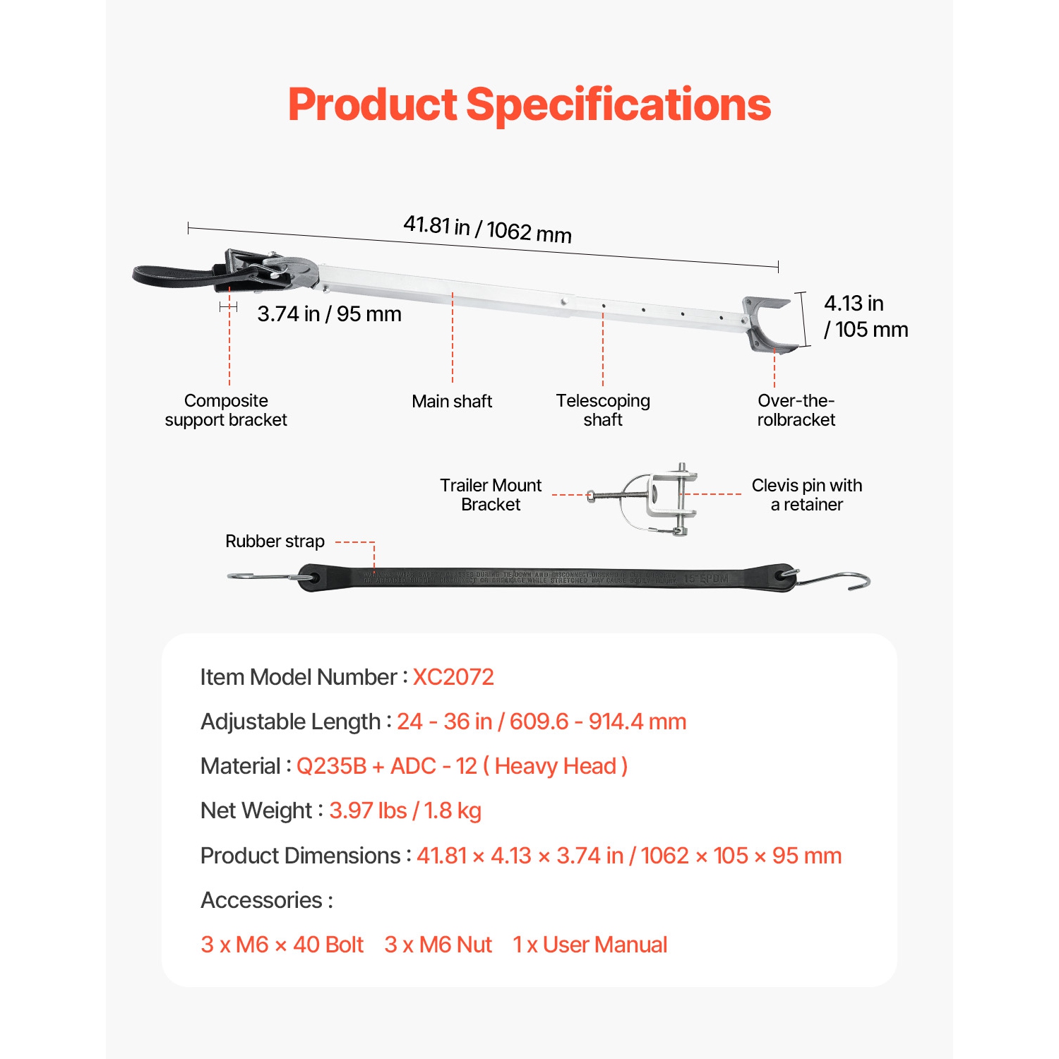 VEVOR 24-36 in Transom Saver,Adjustable Boat Transom Saver with Composite Head,Corrosion-Resistant Easy-to-Install Transom Savers for Less Than 100