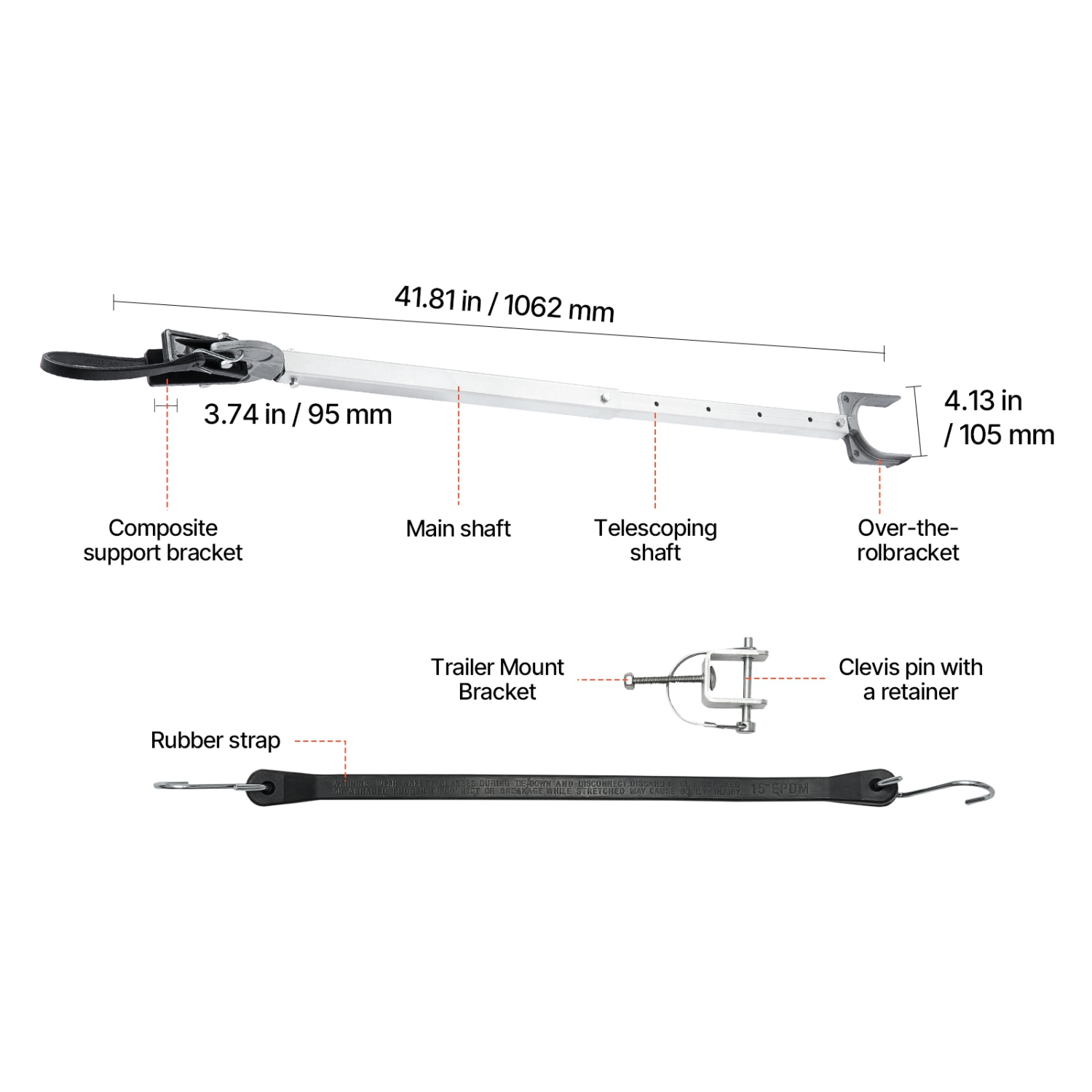 VEVOR 24-36 in Transom Saver,Adjustable Boat Transom Saver with Composite Head,Corrosion-Resistant Easy-to-Install Transom Savers for Less Than 100