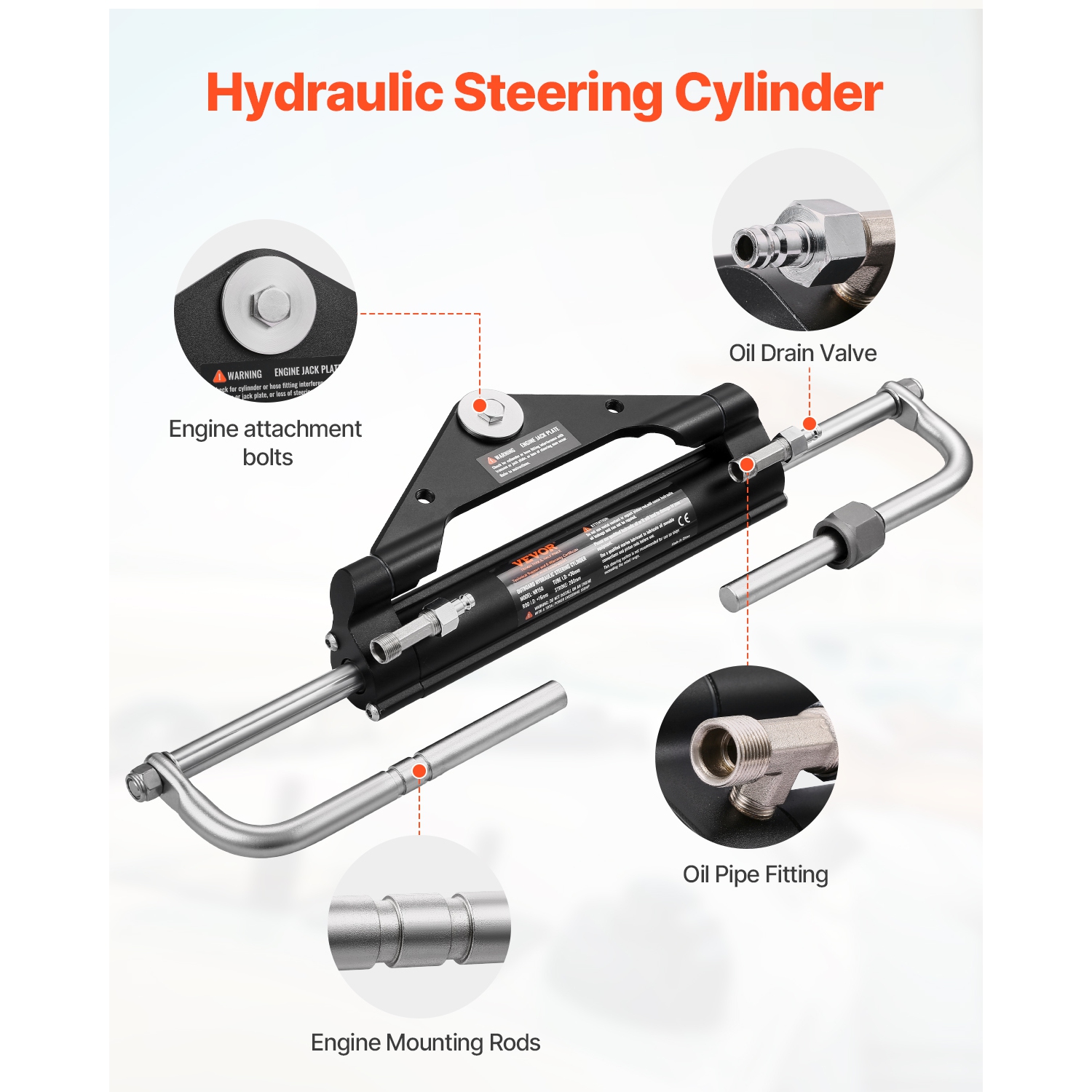 VEVOR 150HP Hydraulic Outboard Steering Kit, Marine Boat Hydraulic Steering System with 13.5-inch Steering Wheel, Helm Pump, Hydraulic Cylinder &