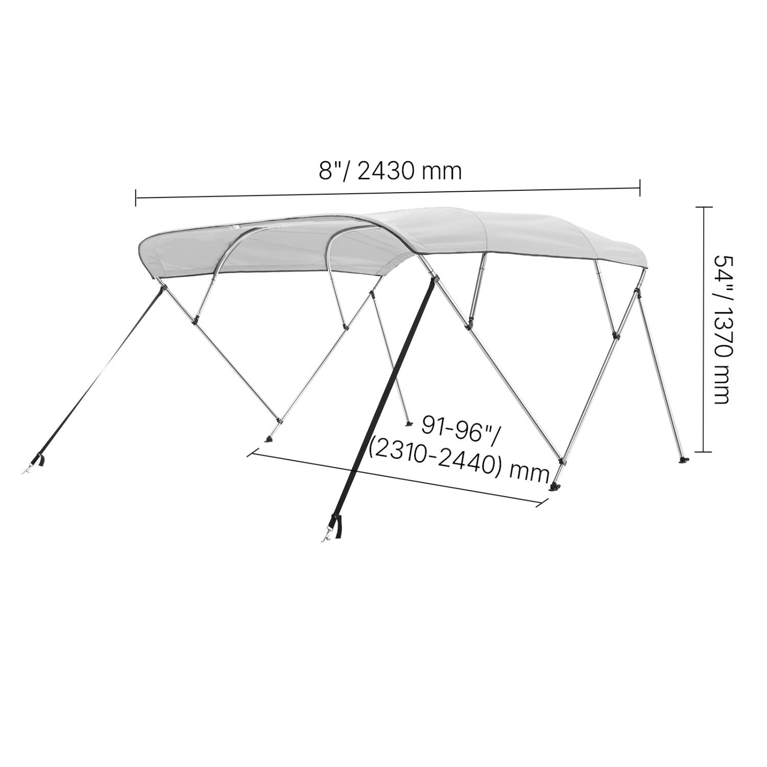 VEVOR 4 Bow Boat Bimini Tops, 600D Polyester Canopy with Aluminum Alloy Frame, Waterproof & Sun Shade Boat Awning Canopy ,2 Support Poles, 4 Straps,