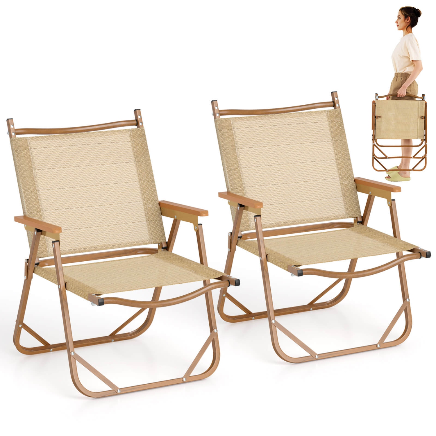 Ensemble de 2 chaises de camping pliantes avec cadre en aluminium de Costway, soutien de 400 LB avec accoudoirs
