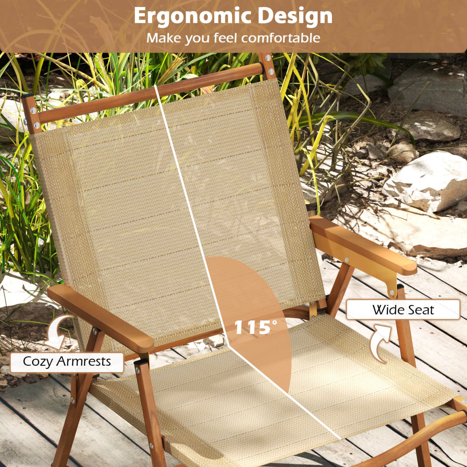 Ensemble de 2 chaises de camping pliantes avec cadre en aluminium de Costway, soutien de 400 LB avec accoudoirs