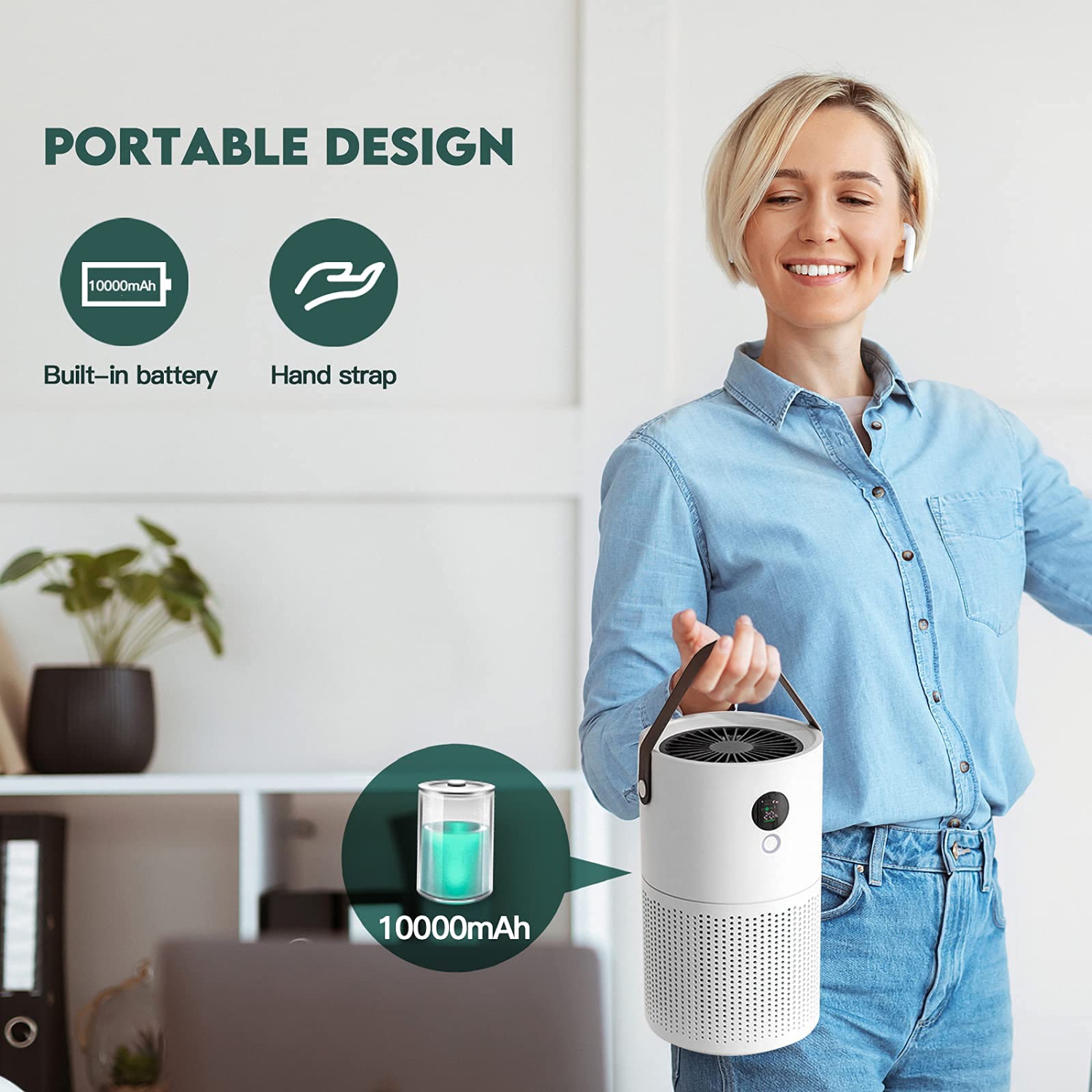 Air Purifier, True HEPA Air Purifier with LED Screen Auto Mode& 3 Speeds, Night light, Portable Desktop Cleaner for Pet hair, Dust, Smoke, Mold