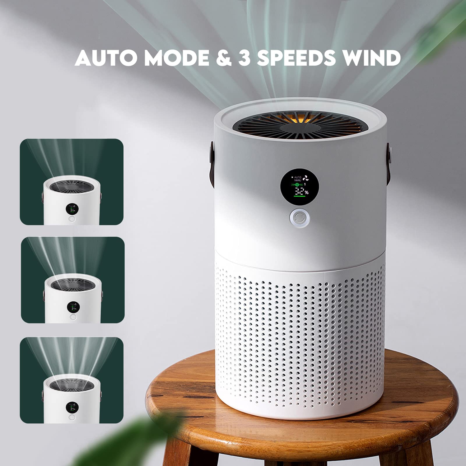 Air Purifier, True HEPA Air Purifier with LED Screen Auto Mode& 3 Speeds, Night light, Portable Desktop Cleaner for Pet hair, Dust, Smoke, Mold