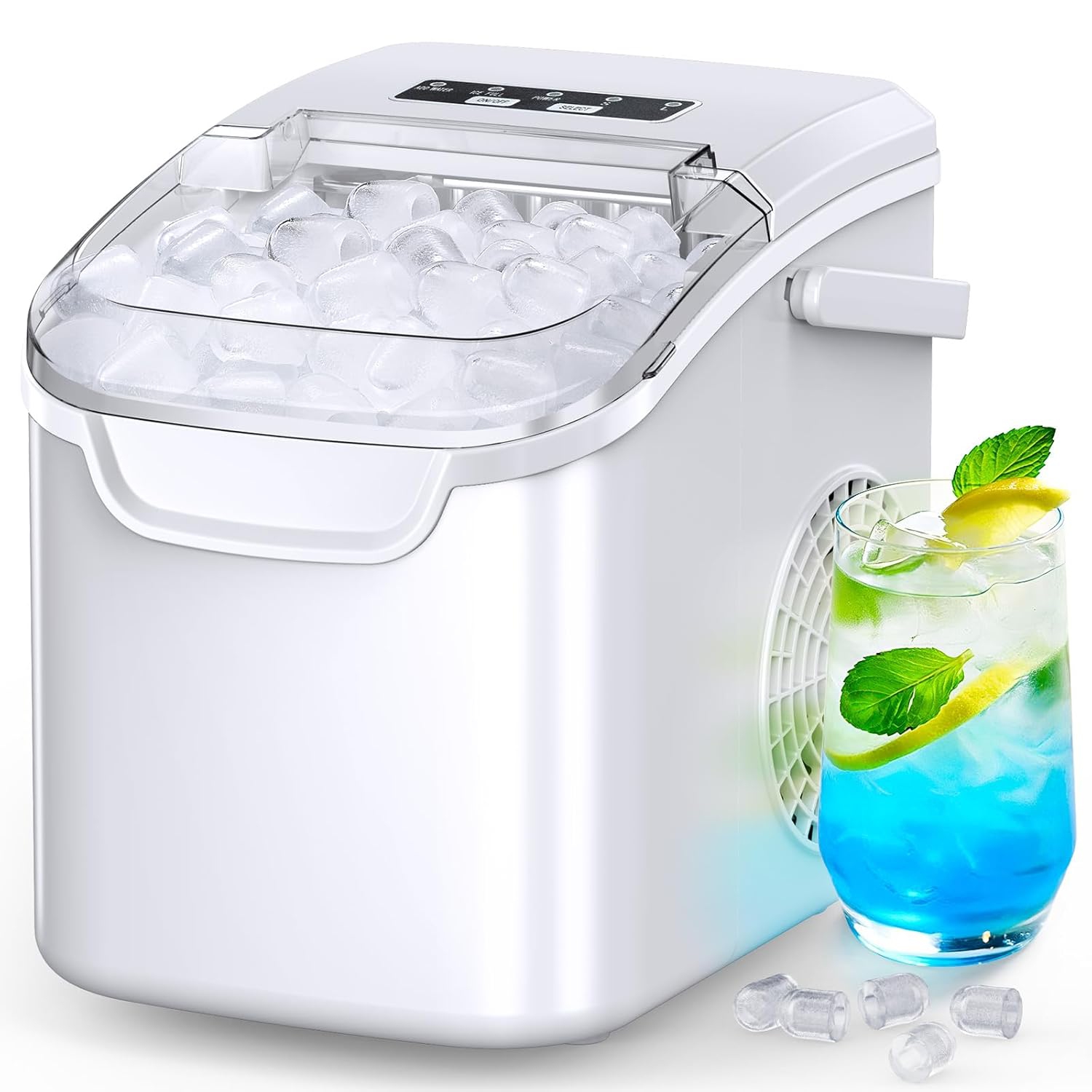 ZAFRO Ice Maker Countertop, Portable Ice Machine with Self-Cleaning, 26.5 lbs/24Hrs, 8 Ice Cubes in 6 Mins, Ice Basket and Scoop, Ideal for Home,