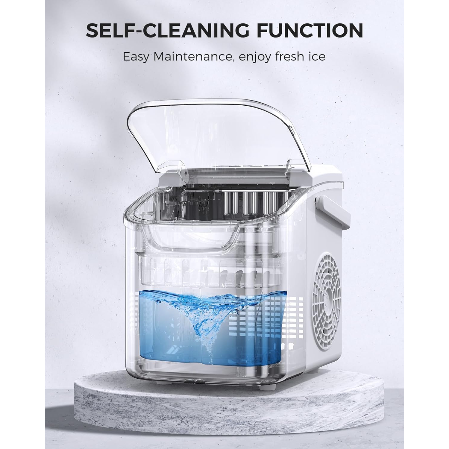 ZAFRO Ice Maker Countertop, Portable Ice Machine with Self-Cleaning, 26.5 lbs/24Hrs, 8 Ice Cubes in 6 Mins, Ice Basket and Scoop, Ideal for Home,