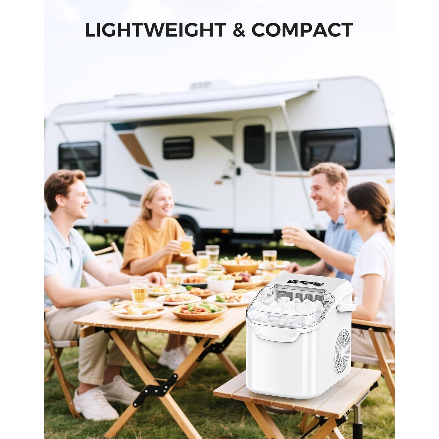 ZAFRO Ice Maker Countertop, Portable Ice Machine with Self-Cleaning, 26.5 lbs/24Hrs, 8 Ice Cubes in 6 Mins, Ice Basket and Scoop, Ideal for Home,