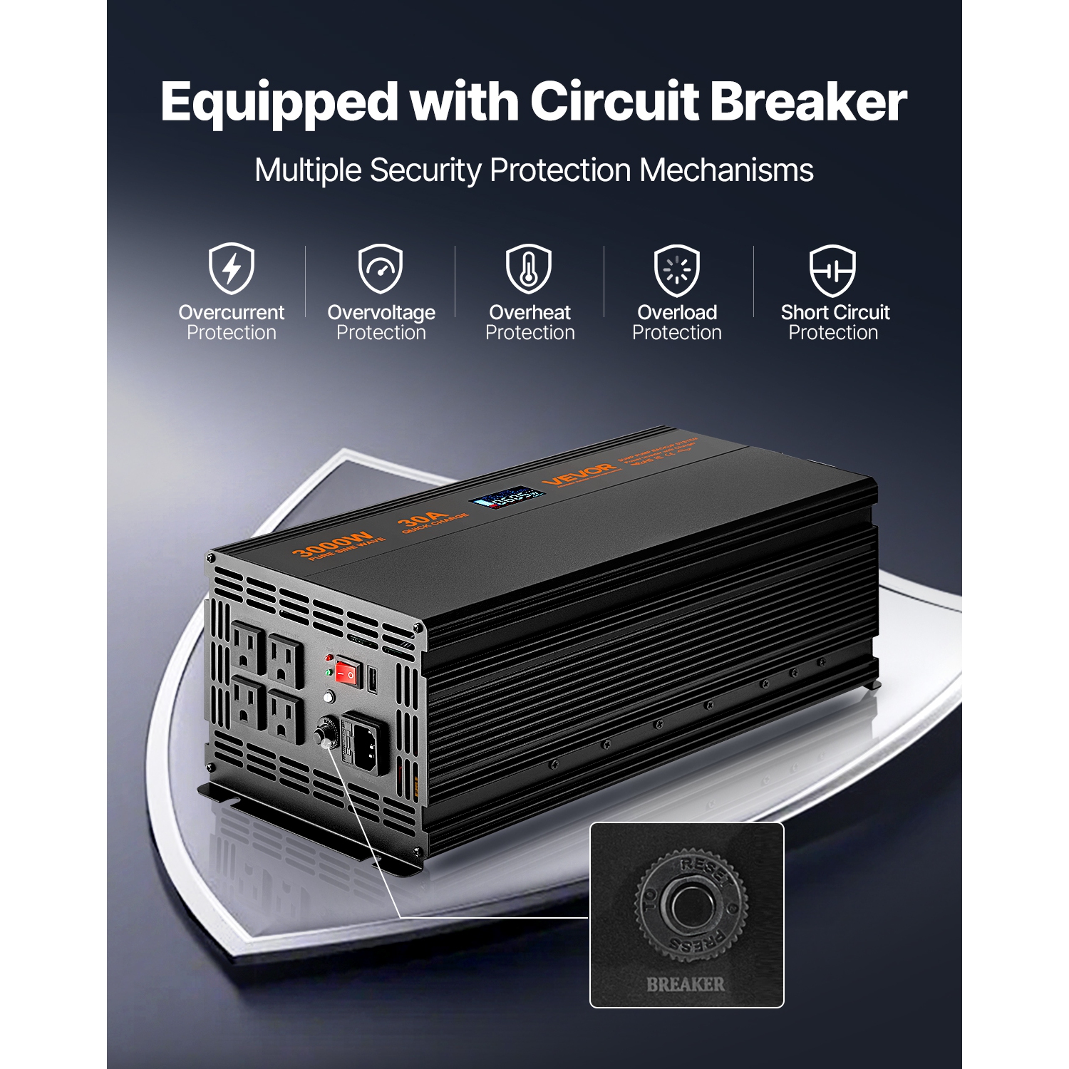 VEVOR 3000W Sump Pump Battery Backup System, Auto Switches to Battery Inverter for Continuous Sump Pump Operation, Pure Sine Wave, LCD Display, for